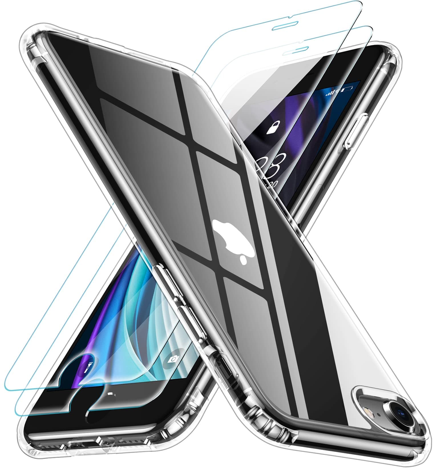 xiwxi for iPhone SE Case 2022/3rd/2020,iPhone 8/7 Case,with [2xTempered Glass Screen Protector] [ 360 Full Body Shockproof ] [Heavy Dropproof],Hard PC+Soft Silicone TPU+Glass Screen Phone case -Clear