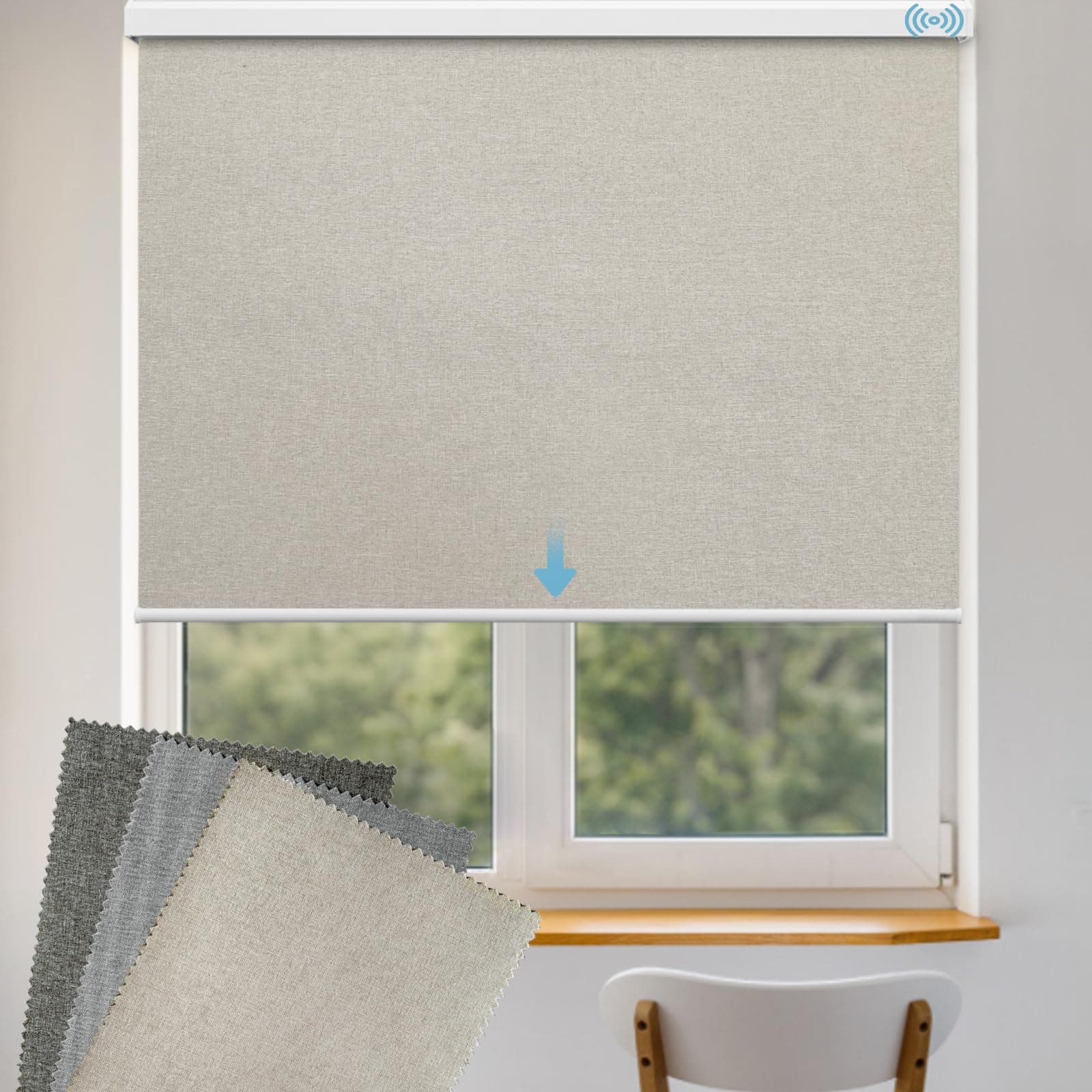 Motorized Roller Shade Fabric Samples（Fabric Grey, Fabric Beige, Fabric Brown）