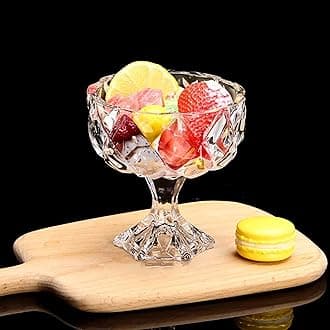 300ML Ice Cream Glasses Cups Dishes for Desserts, Milkshake,Fruit and Pudding Glass Serving Bowls, Perfect for Home, Restaurants and Parties Dishwasher Safe (Diamond Cups, Set of 6)
