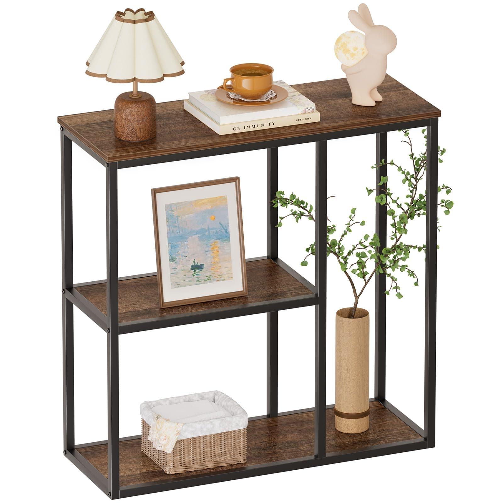 WOHOMO Console Table, Small Entryway Table with Storage Shelves 12'' Narrow Sofa Table Modern Hallway Table for Living Room 31.5" x12''x31.5'' Walnut