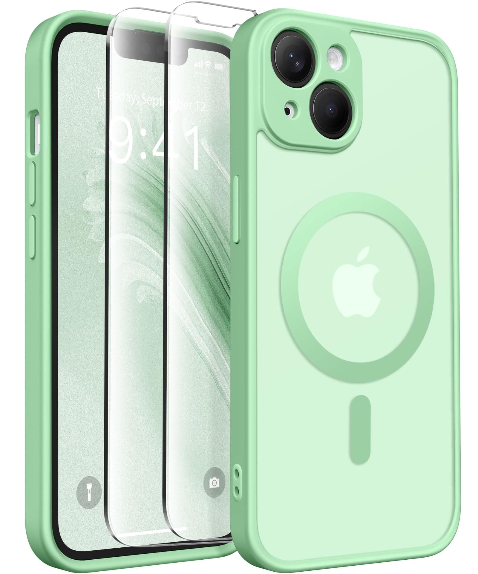 CAPRARO Magnetic Case for iPhone 14, Compatible with MagSafe, Full Camera Protection, 14FT Drop Protection, Shockproof, Slim Translucent Matte Phone Case, Bamboo Green