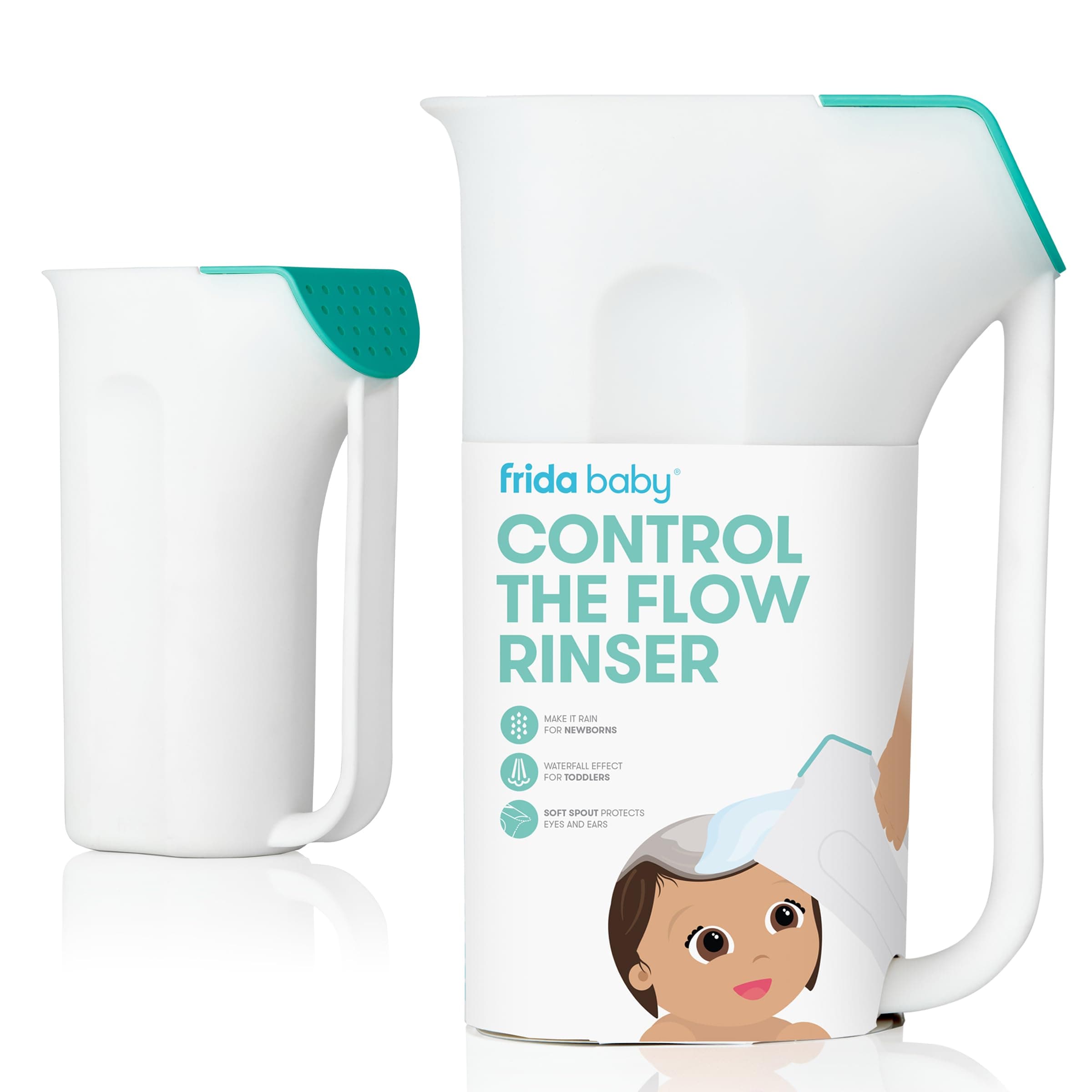 Frida Baby Control The Flow Rinser Bath Time Rinse Cup With Easy Grip Handle And Removable Rain Shower, White