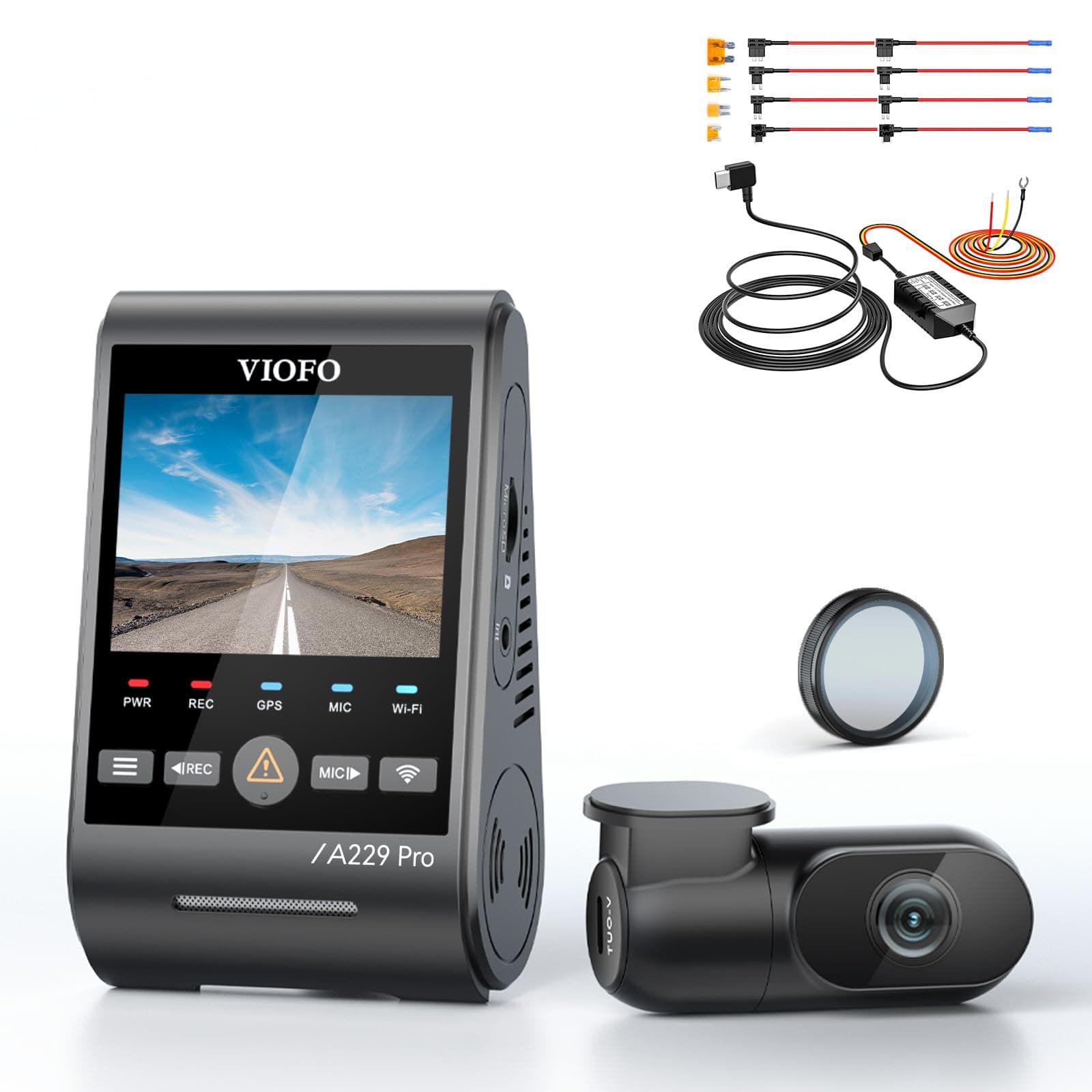 【Bundle: VIOFO A229 Pro 2CH + HK4 Hardwire Kit with 8pcs Fuse Tap】 VIOFO A229 Pro 4K HDR Dash Cam, Dual STARVIS 2 IMX678 IMX675, 4K+2K Front and Rear Car Camera, 2 Channel with HDR, 5GHz WiFi GPS