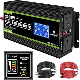 2000W Pure Sine Wave Inverter 12V to 230V 240V Car Converter Power Inverter with LCD Display 2AC Outlets and USB Port,Remote Control for Motorhomes,Truck,Boat,Camping,Household,Van