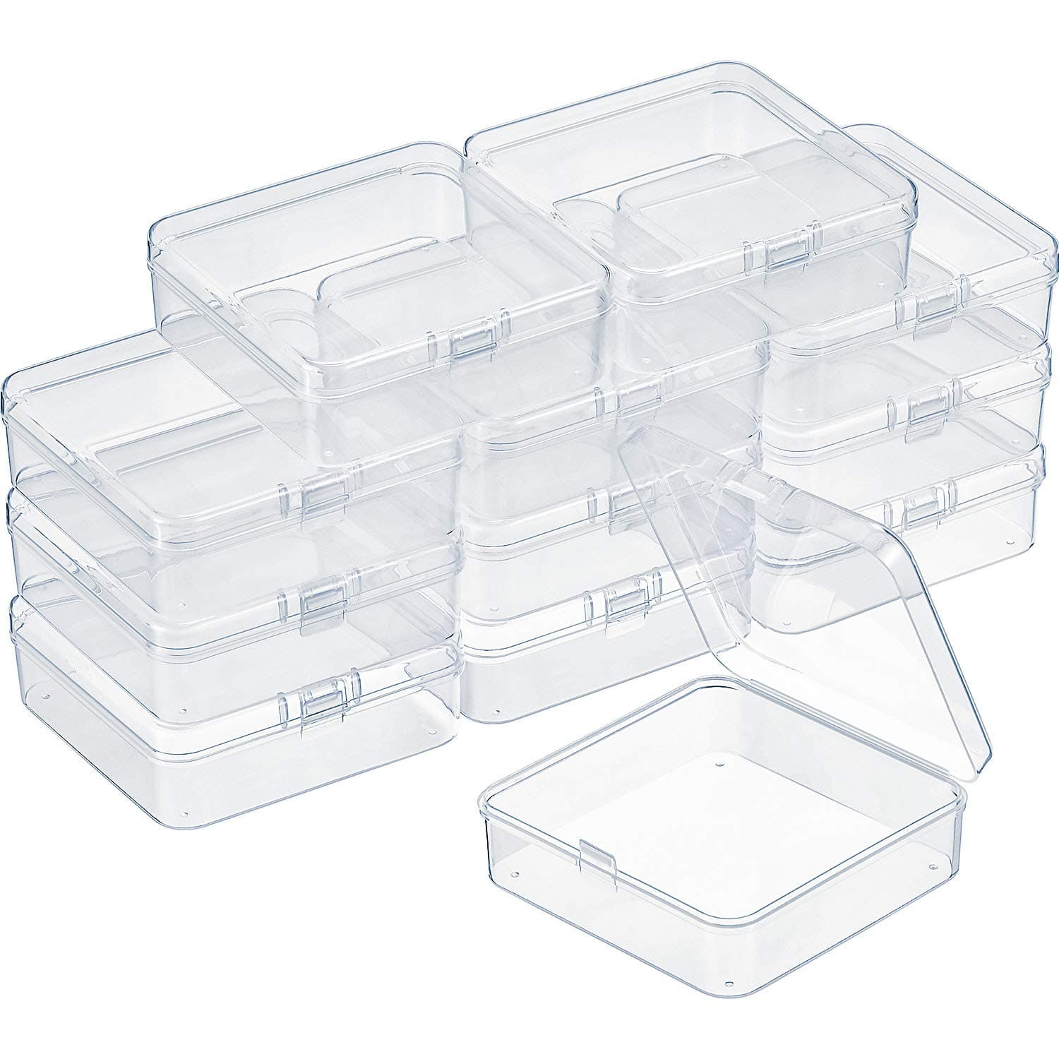 SATINIOR 12 Pack Bead Organizer Box Small Clear Plastic Beads Storage Containers Box with Hinged Lid for Bracelet Making DIY Jewelry Craft Nail (3.3 x 3.3 x 1.2 Inch)