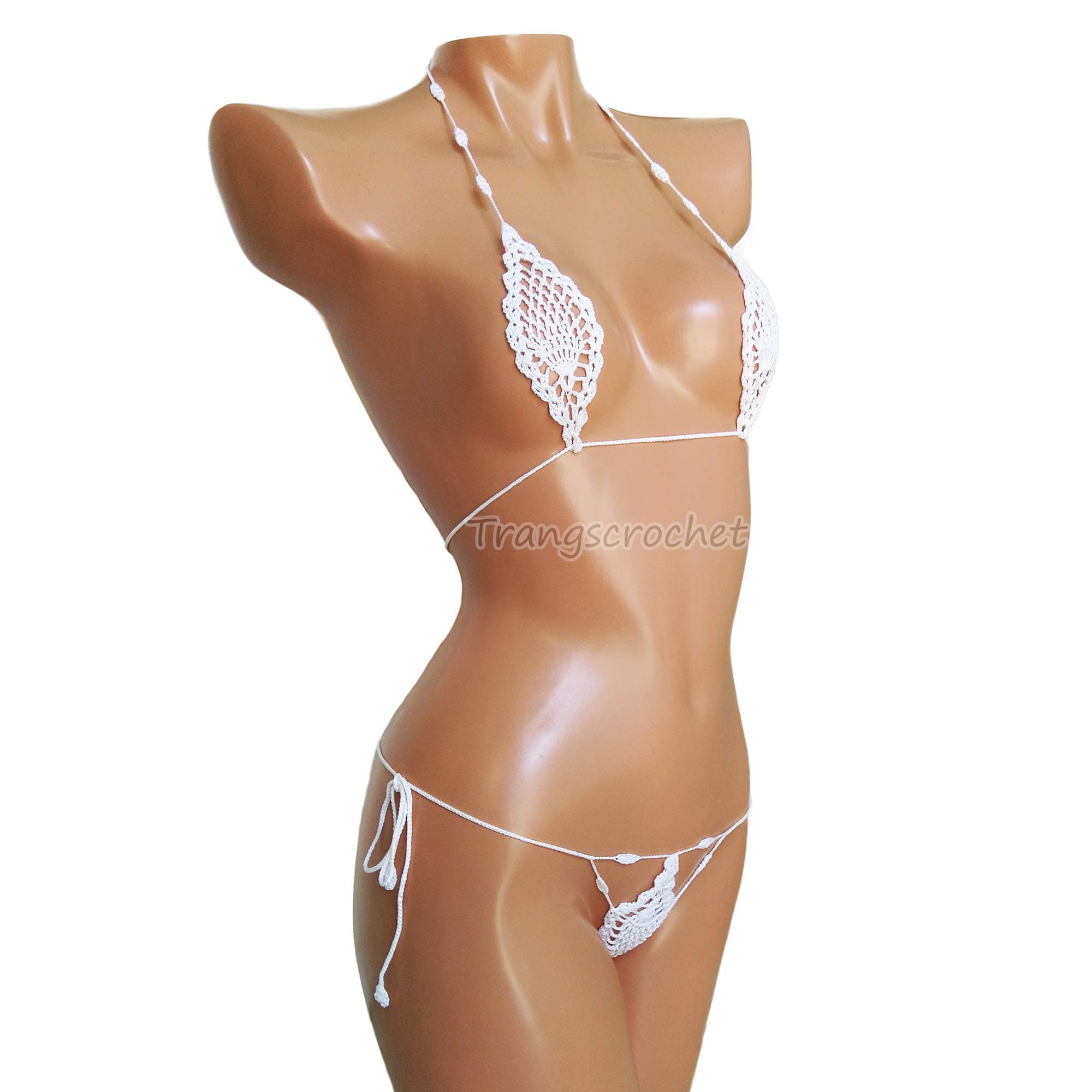 Trangscrochet Crochet See Through Teardrop bikini Extreme Micro G-String Bikini Set