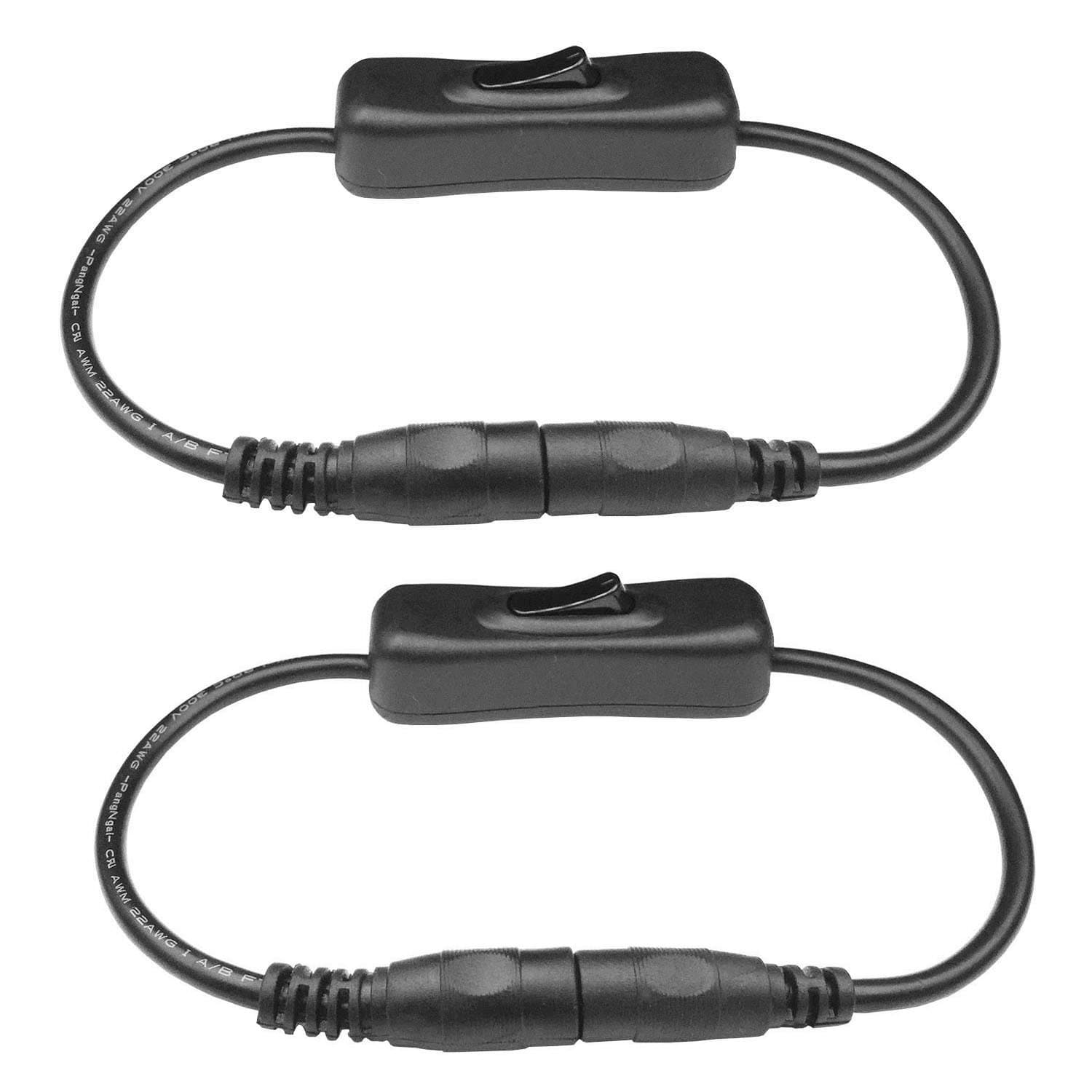 2Pcs Dc Switch 12V On Off Rocker Led Strip Jack Inline Cable 5.5Mm X 2.1Mm 5V - 24V Male To Female Connector For Cctv Camera, Power Supply, Etc. (Black)