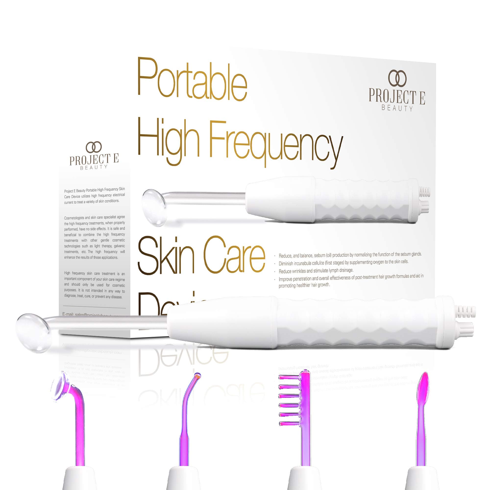 Project E Beauty D'arsonval High Frequency Wand Argon Gas | Purple Violet Beauty Skin Care Face Tightening Lifting Puffy Eyes Anti-Acne Therapy Facial Portable Device