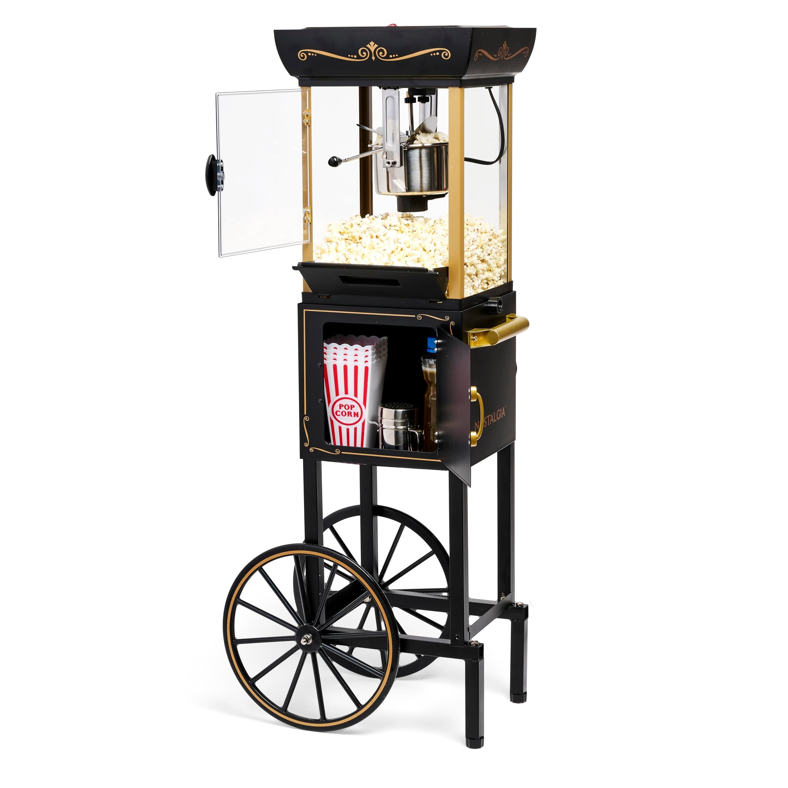 Popcorn Maker Machine - Professional Cart With 2.5 Oz Kettle Makes Up to 10 Cups - Vintage Popcorn Machine Movie Theater Style - Black