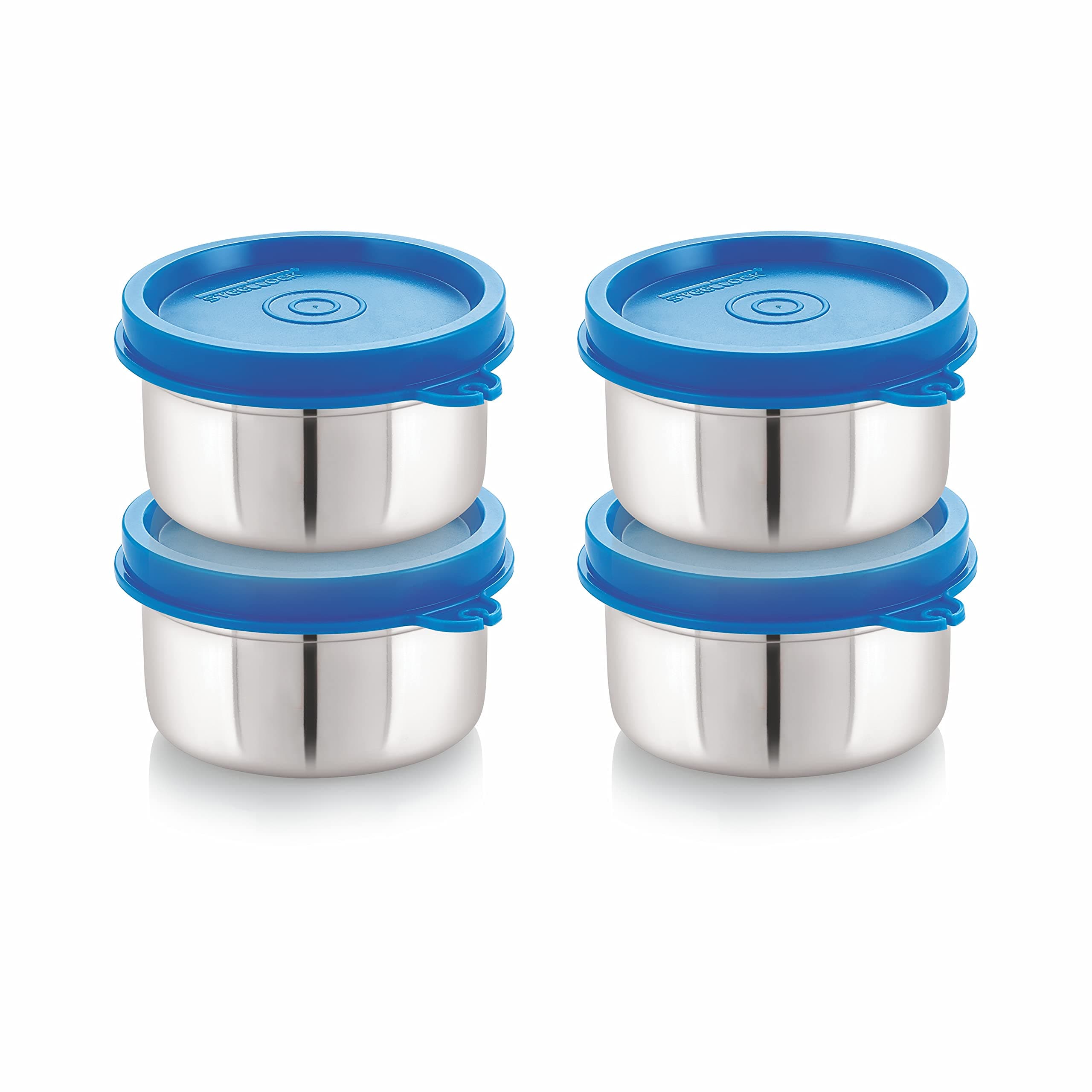 STEELLOCK Stainless Steel Airtight Container | Leak Proof Container/Storage/Lunch Box with Lid | BPA Free, Durable & Rust-Proof | SL-42-set of 4, 700ml each, Blue