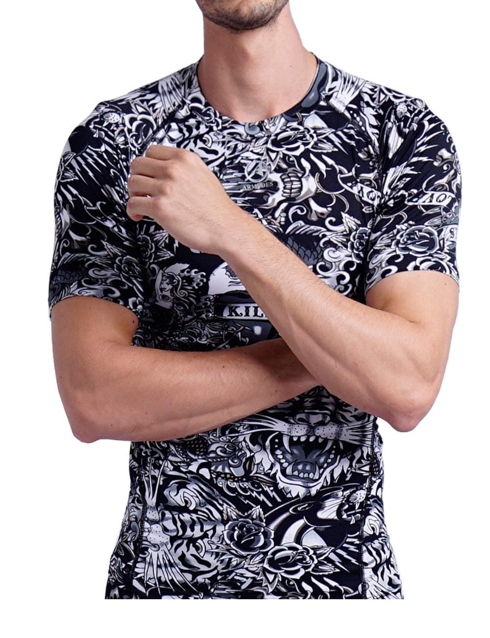 ARMEDES Men's Compression Quick Dry Baselayer Activewear Light Weight Short Sleeve T-Shirt