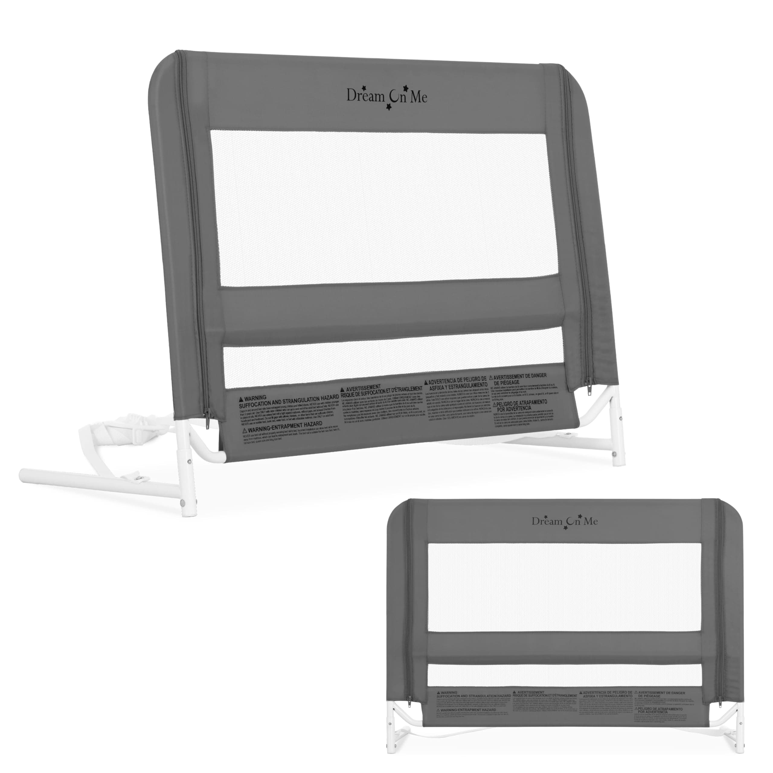 Dream on Me 3D Linen Fabric And Mesh Security Bed Rail, Grey