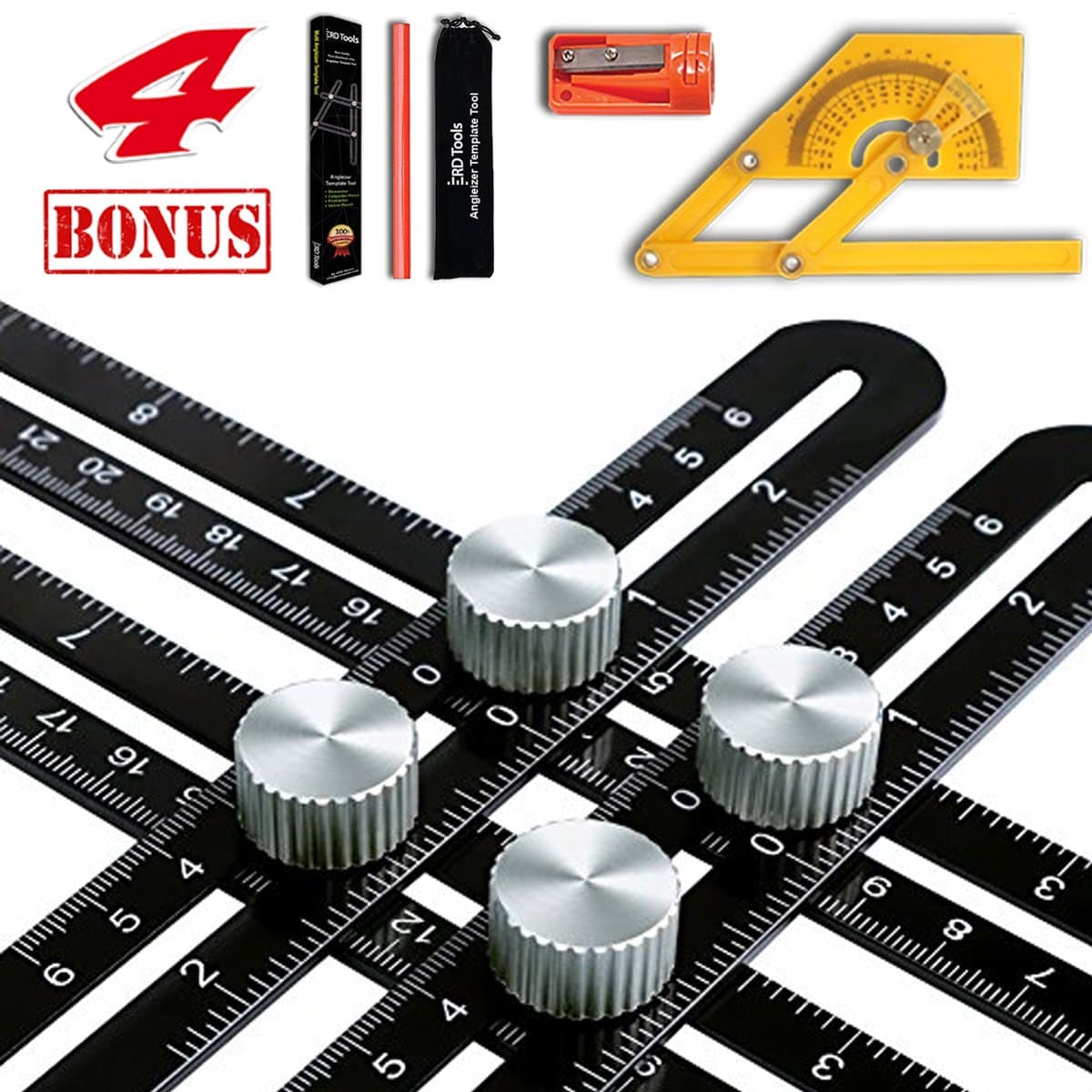 Angle Finder - Multi Angle Measuring Ruler - Upgraded z - Buzz Digger with 4 Great Bonuses - Black