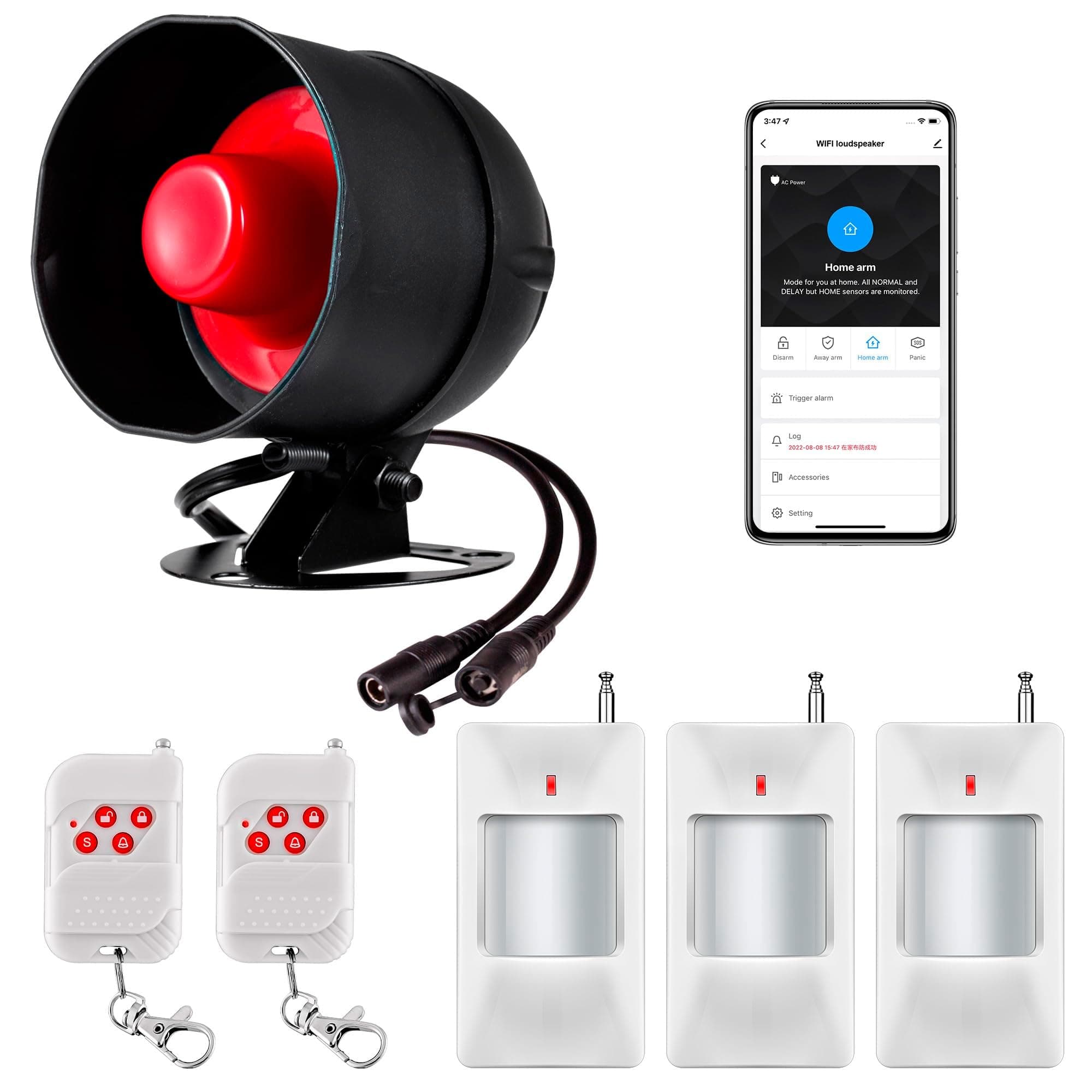 WiFi Alarm Home Security System, 120dB Alarm System with Motion Sensor and Remote Control, Wireless Alarm System for Shed Garage Alarm