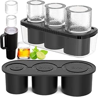 Ice Cube Tray for Tumbler Cup 30Oz-40Oz, 3 Pcs Silicone Cylinder Ice Mold with Lid and Bin for Freezer, Easy Fill and Release Ice Maker for Whiskey, Cocktail BPA-Free (Black, 40Oz-Type1)