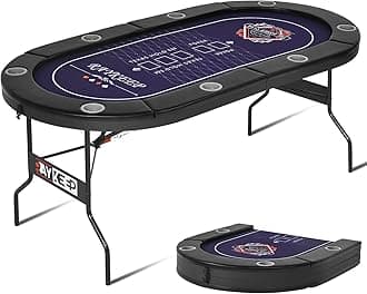 RAYKEEP Poker Table Foldable, 8 Player Folding Poker Tables w/Collapsible Legs, Casino Grade Felt, Padded Rails and Cup Holders, Portable Poker Table for Texas Holdem Poker and Blackjack, 71 Inch