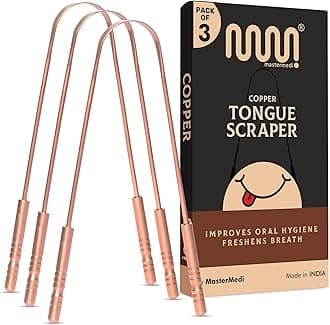 MasterMedi Pure Copper Tongue Scraper for Adults, Tongue Scrubber for Bad Breath, Easy to Use, Tongue Cleaner for Oral Care & Hygiene (Copper Pack of 3)