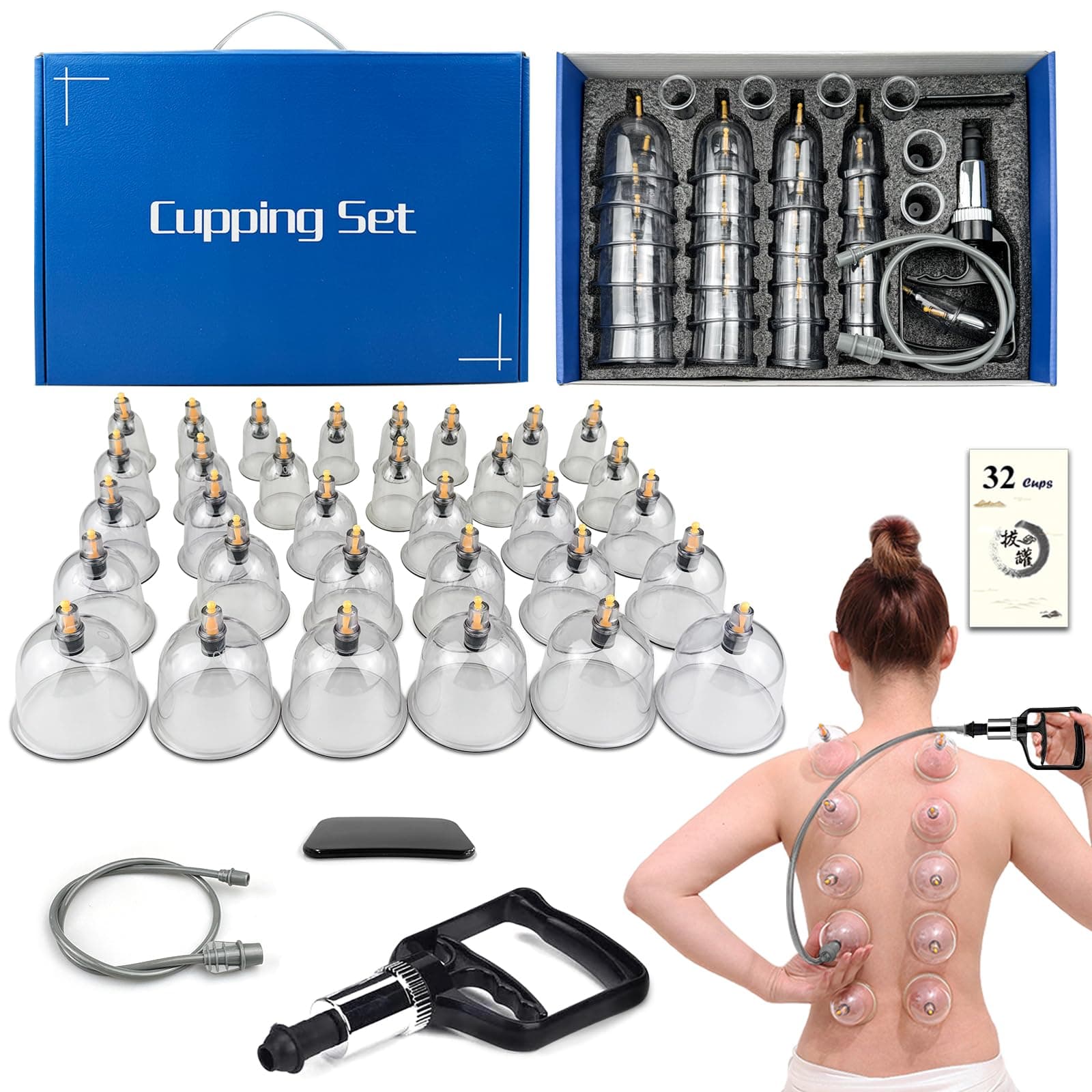 DEFUNX Cupping Therapy Set,32 Therapy Cups Cupping Set with Pump, Professional Chinese Acupoint Cupping Therapy Sets Hijama for Cupping Massage, Muscle&Joints