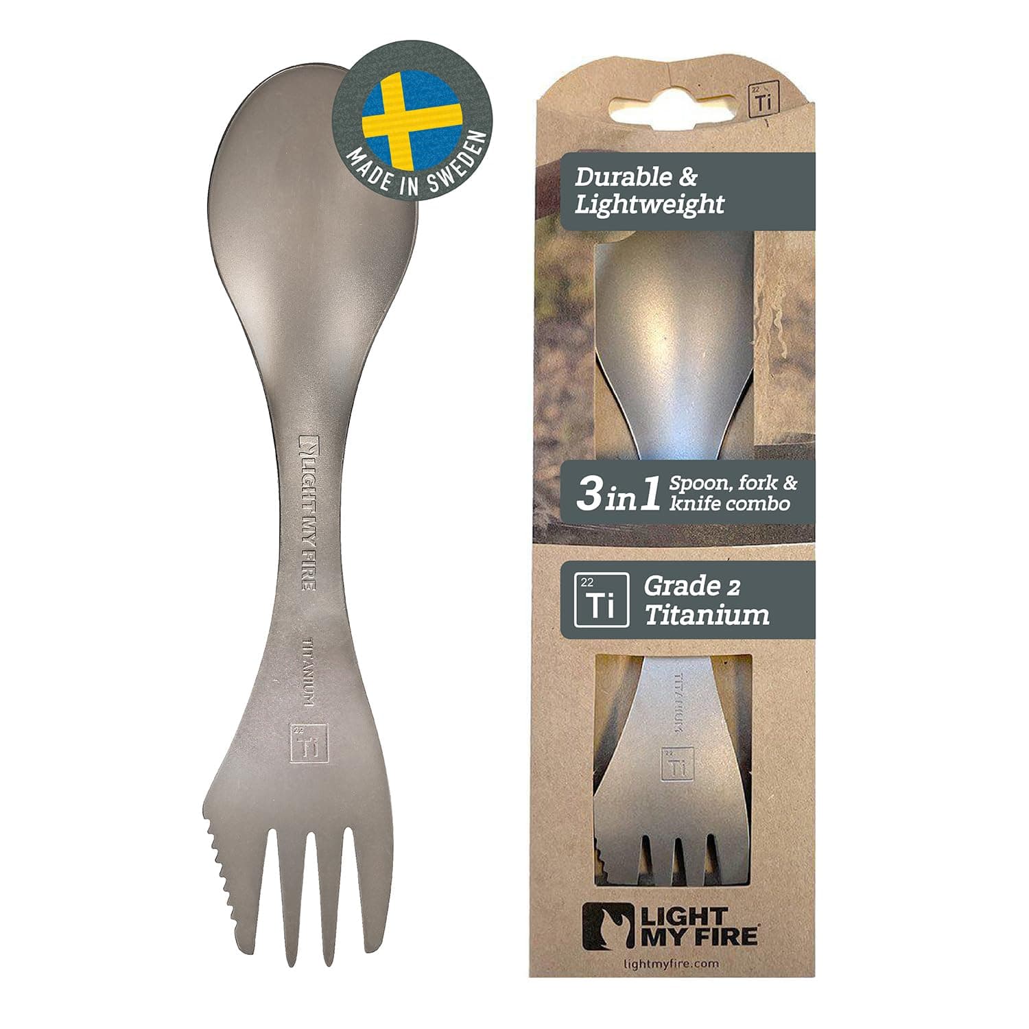 Titanium Spork Camping Spoon Fork Knife Combo Reusable Travel & Camping Utensils - Unbreakable Non-Toxic BPA Free Outdoor Backpacking Hiking Picnic Utensil, 1 Metal Spork