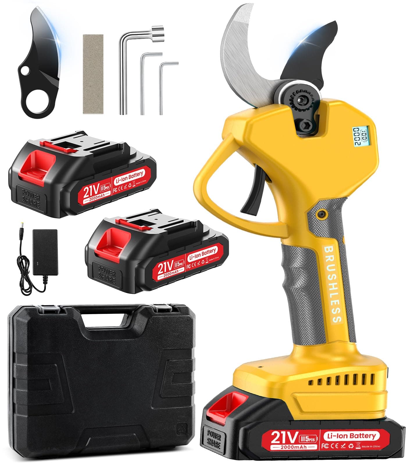 Electric Pruning Shears Cordless Pruner Shears Brushless 2.6 Inch Opening Size with 2 * 2Ah Battery Pruning Shears Garden Tool for Tree Trimming, Branch Cutter