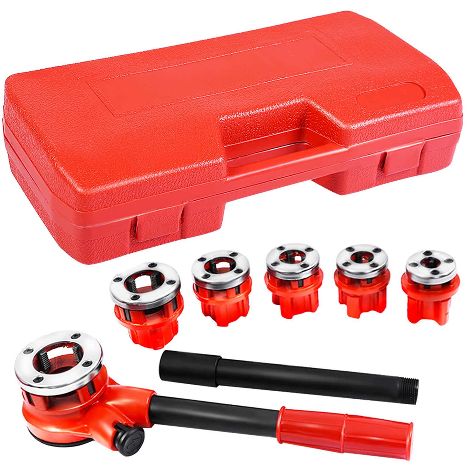 Goplus Ratchet Pipe Threader Kit Ratcheting Pipe Threading Tool Set w/ 6 Dies and Storage Case