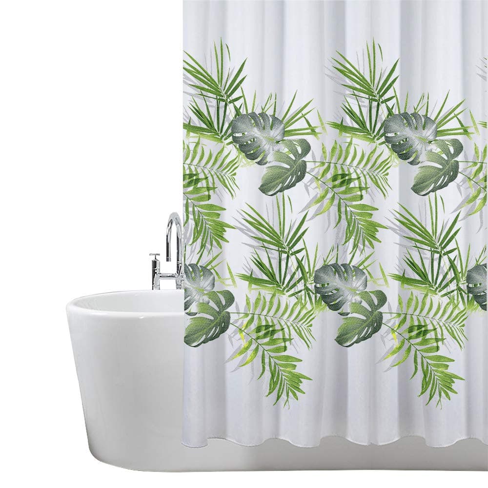 ANSIO Shower Curtain for Bathroom - Mould and Mildew Resistant - Leaf Pattern - Palm Green, 180 x 180 cm (71 x 71 Inch) | Water Repellent Fabric | 100% Polyester