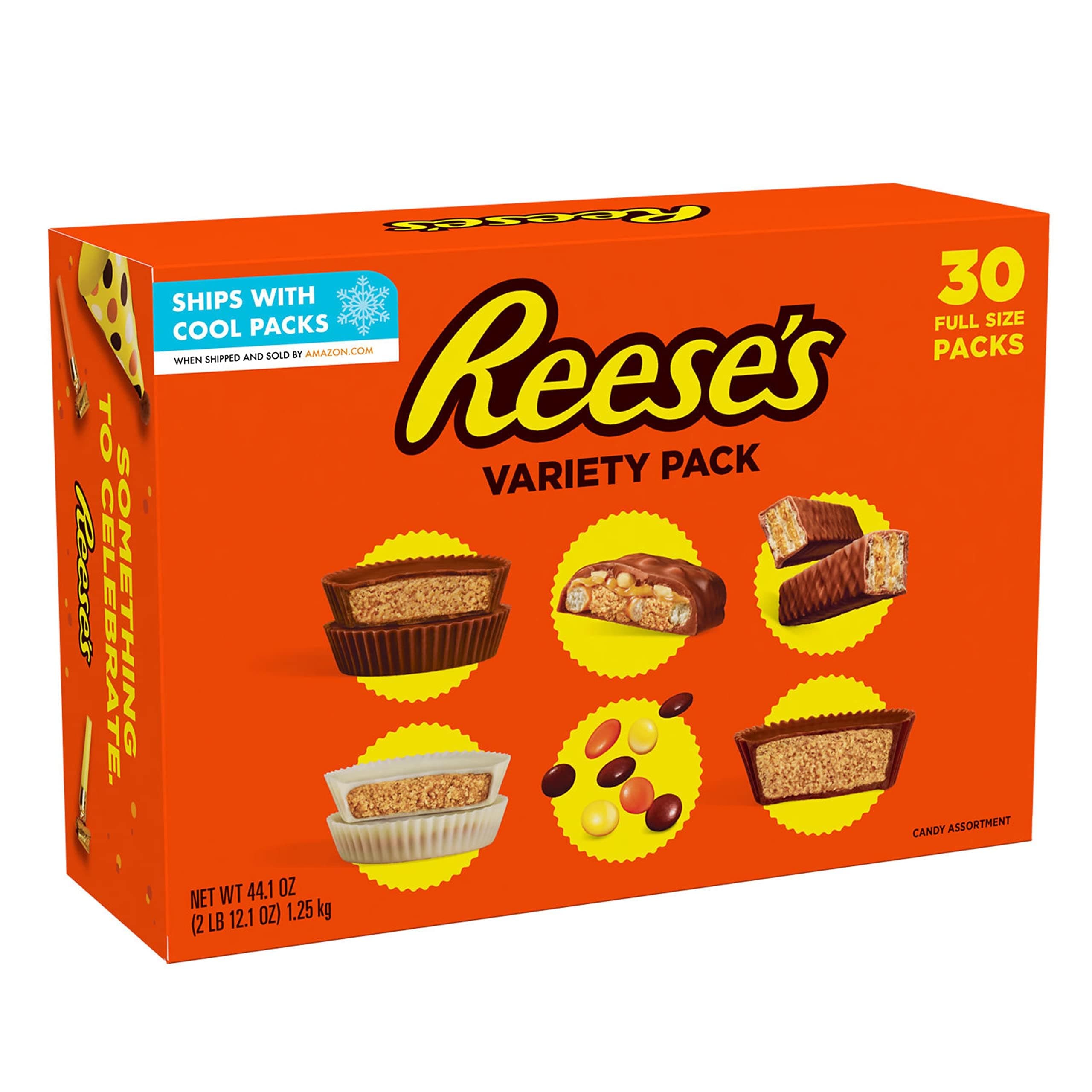 REESE'S Peanut Butter Assortment Full Size, Individually Wrapped Candy Bulk Variety Pack, 44.1 oz (30 Count)