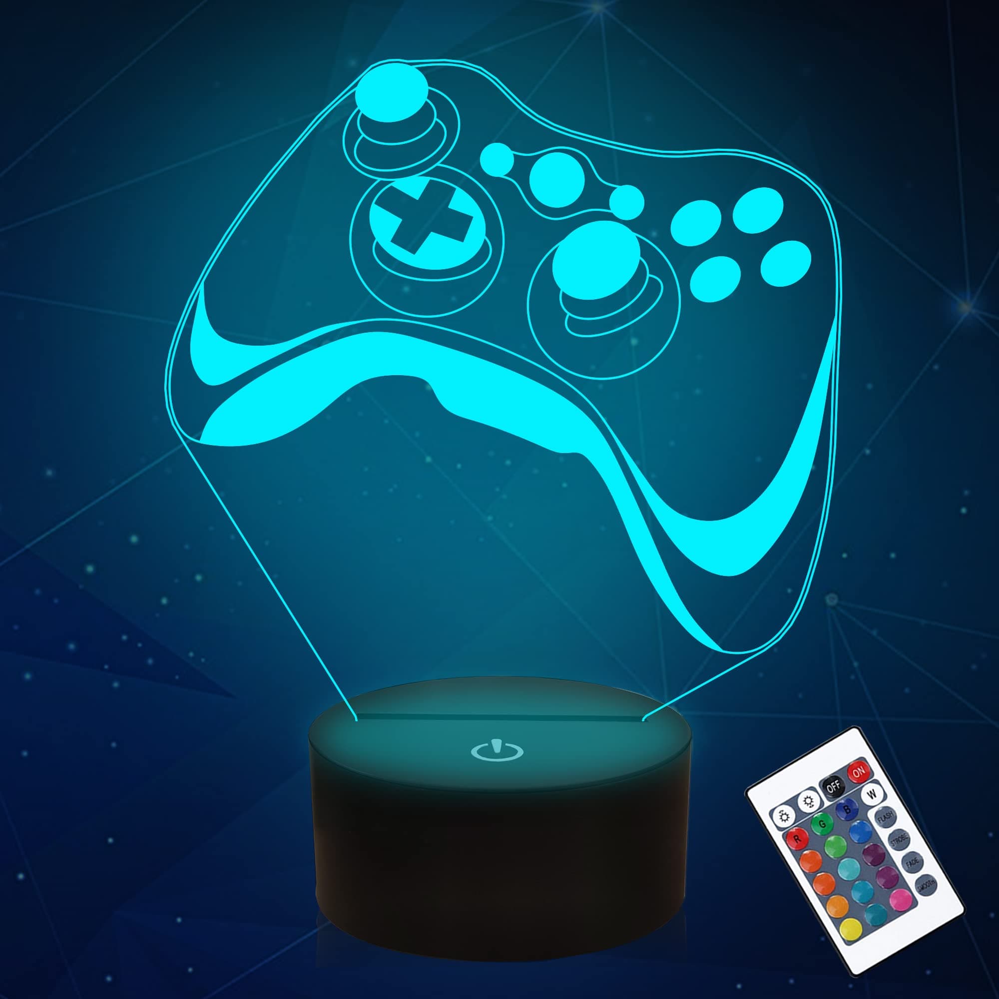 Gamepad 3D Lamp, Hologram Illusion Controller Night Light for Kid, 16 Colors Changing & Remote Dimmer Control, Cool Boy Girl Video Gaming Room Accessories as Xmas Birthday Gift for Teen Men