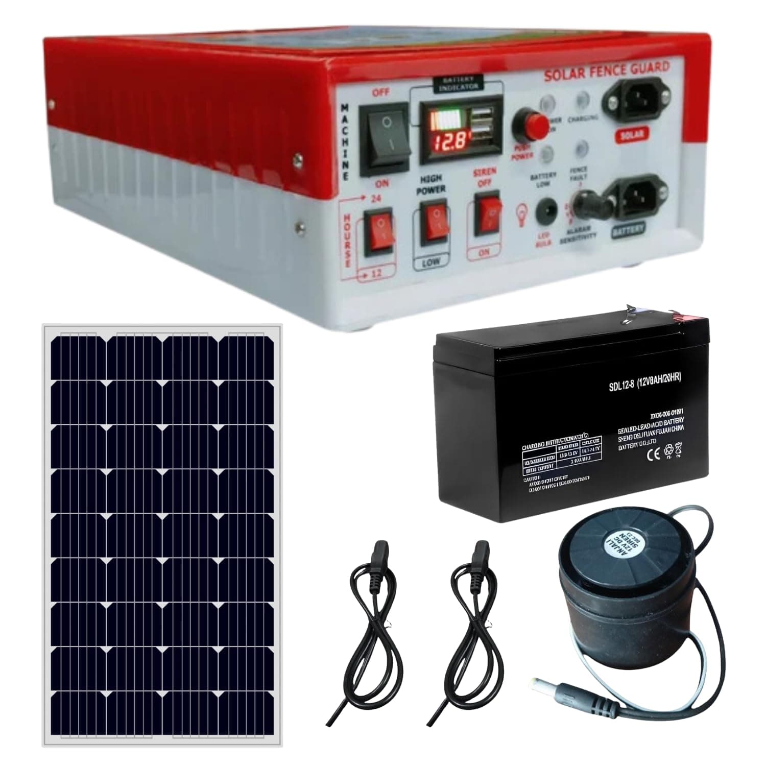 zhatka Machine Solar Fence Protector Kit, 15kV, 50 Acre Coverage, with Solar Panel, Battery & Siren