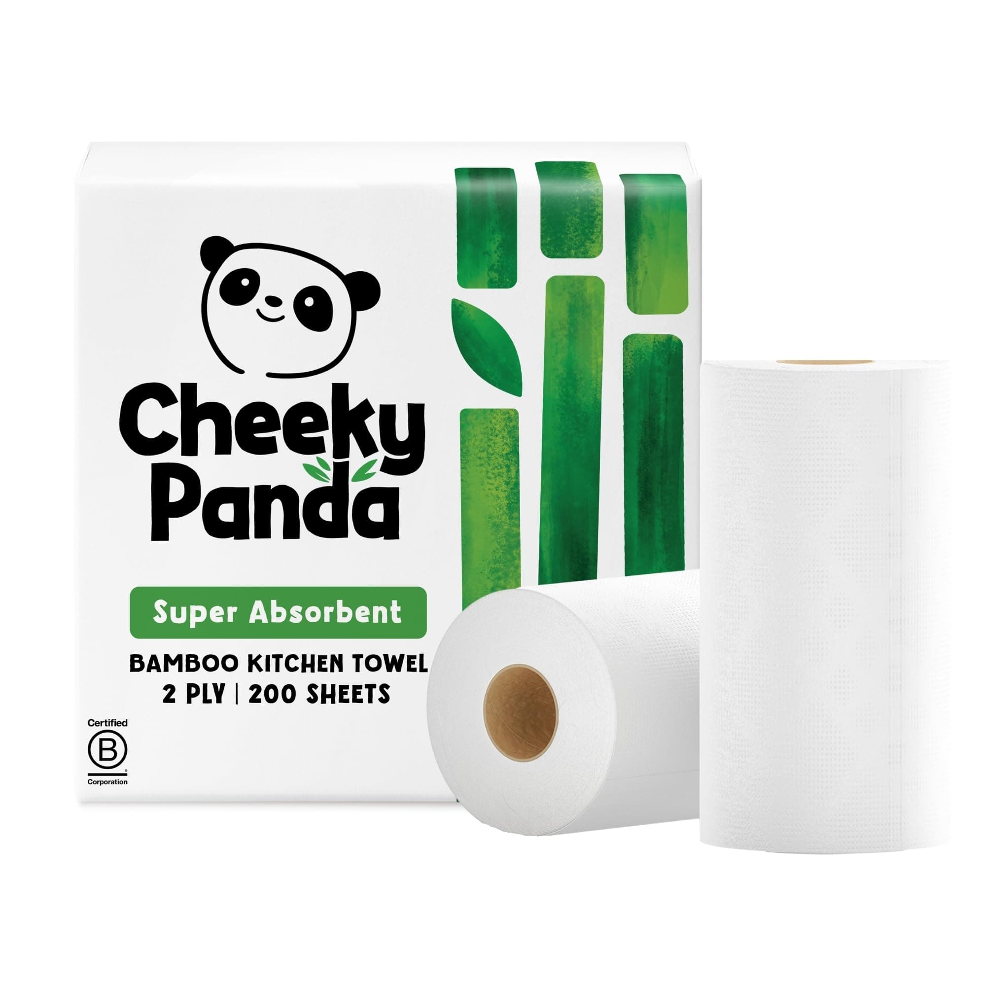 The Cheeky Panda Bamboo Kitchen Roll | 2 Kitchen Rolls - 200 Super Strong Sheets | Naturally Strong and Absorbent Plastic Free Kitchen Paper Towels