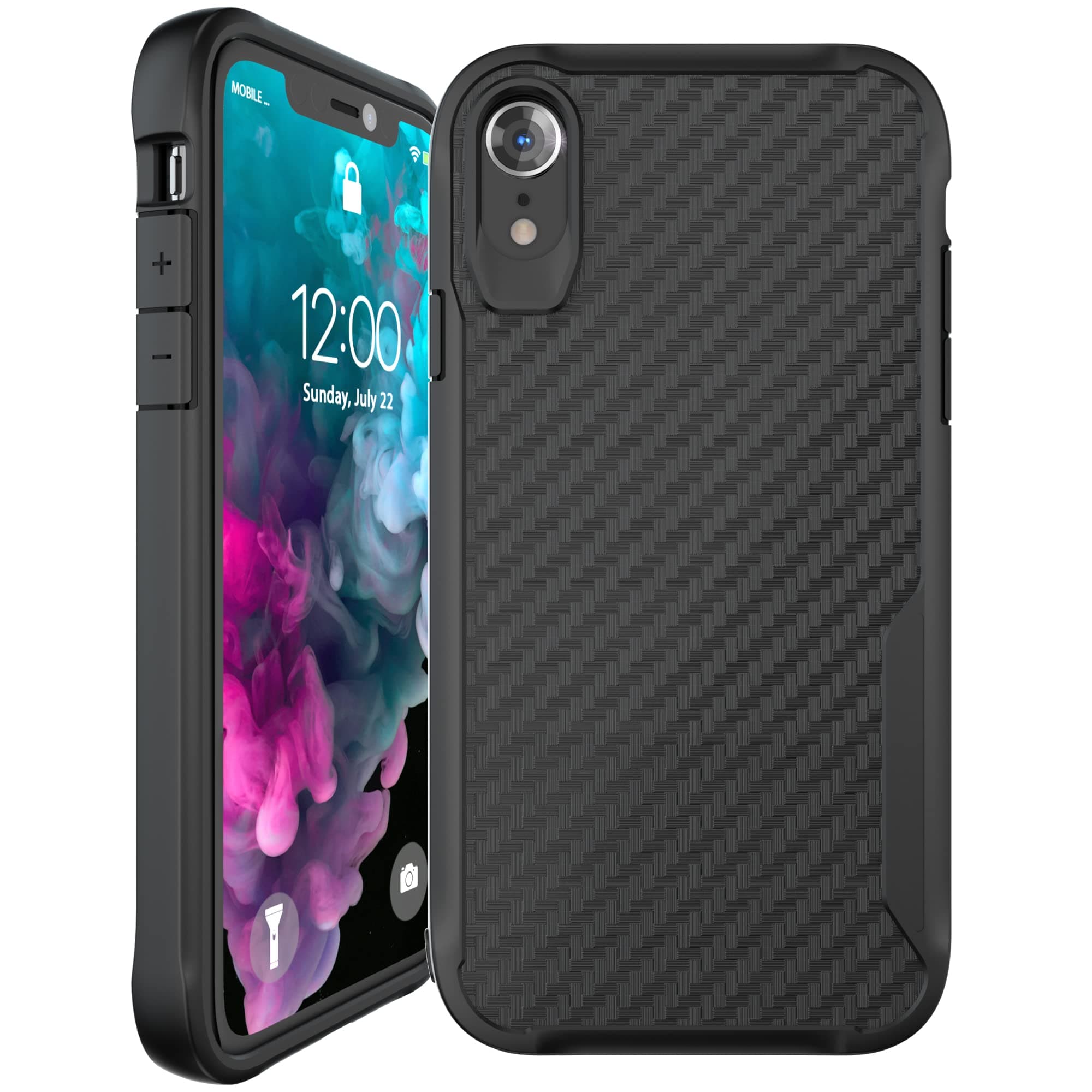 Kitoo Carbon Fiber Pattern Slim Case Compatible with iPhone XR, Shockproof 10ft. Drop Tested, Wireless Charging Compatible - Black