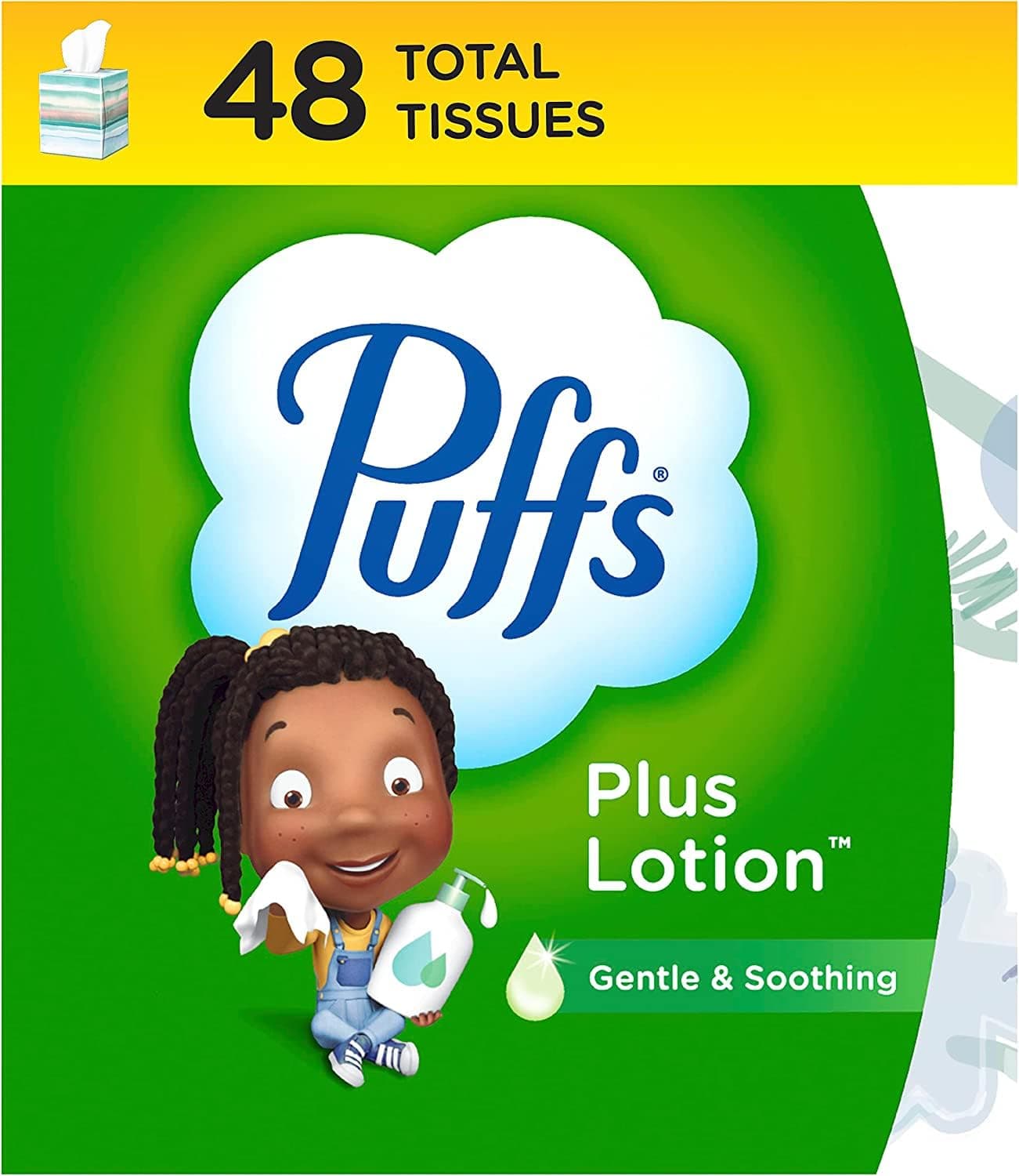 Plus Lotion Facial Tissue, 1 Cube Box, 48 Tissues per Box, Allergies and Colds