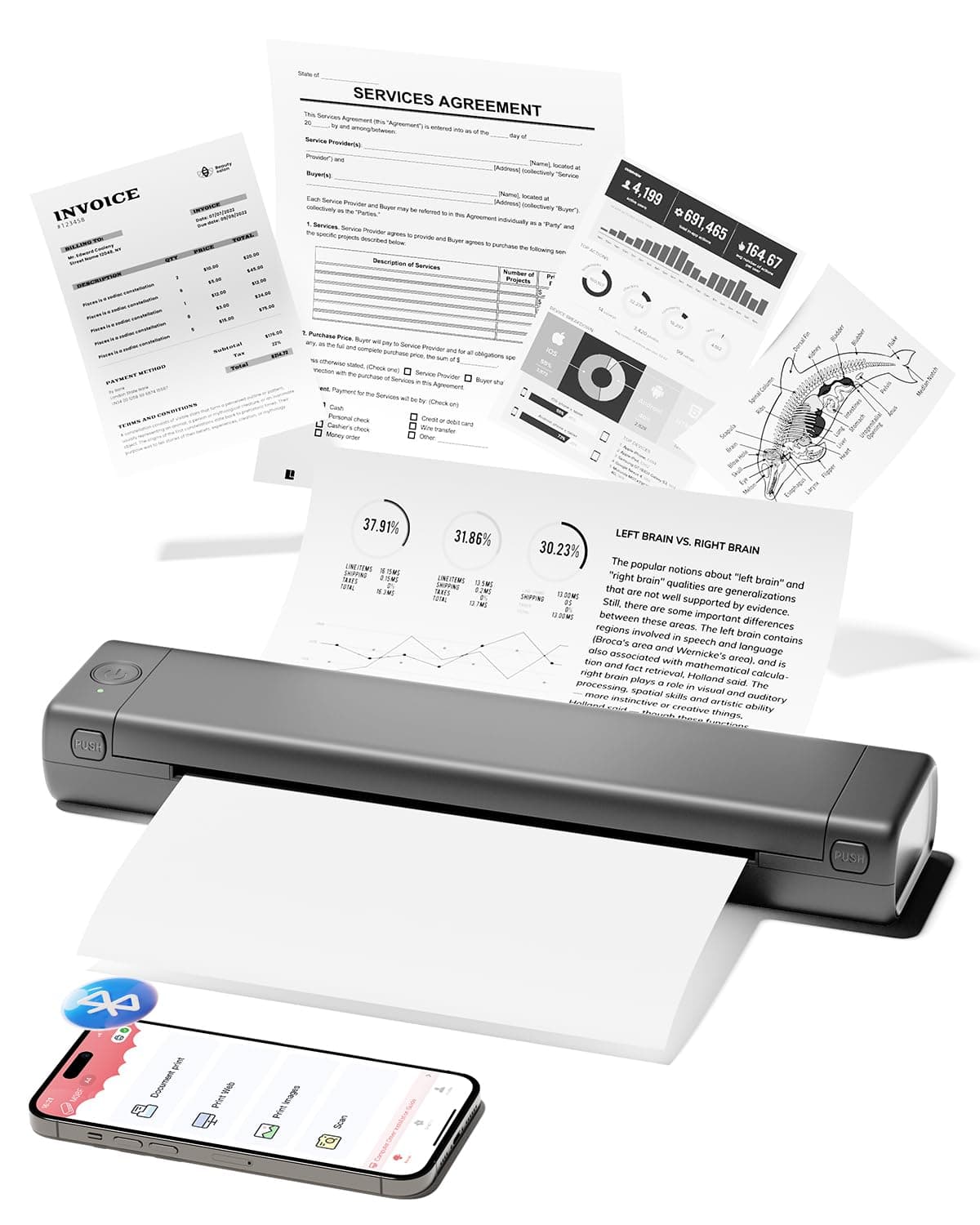 M08F Thermal Printer Bluetooth Portable Wireless Inkless Mobile Printer for Office, Home, Images, Compatible with Phone & Laptop(Gray)