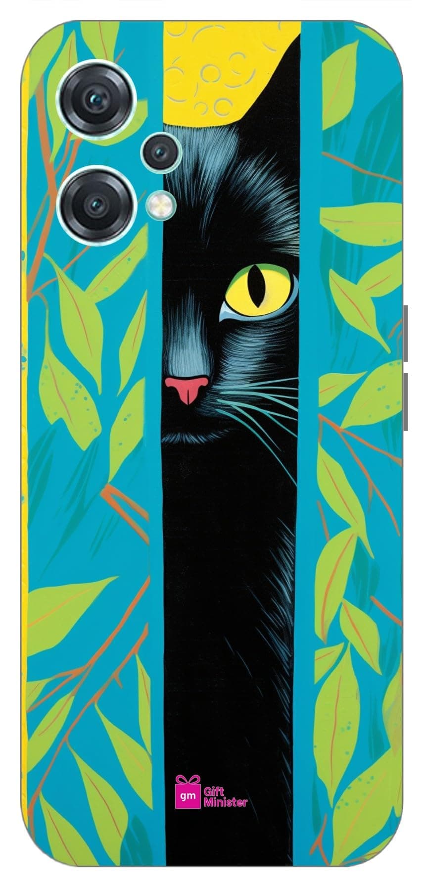 Gift Minister Soft Designer Mobile Case for One Plus Nord Ce2 Lite 5G Back Cover Cyan - Black Cat Peeking Yellow Turquoise Curtain Graphic Illustrations Uncommon Perspectives Quadratura 1Pcs 17018