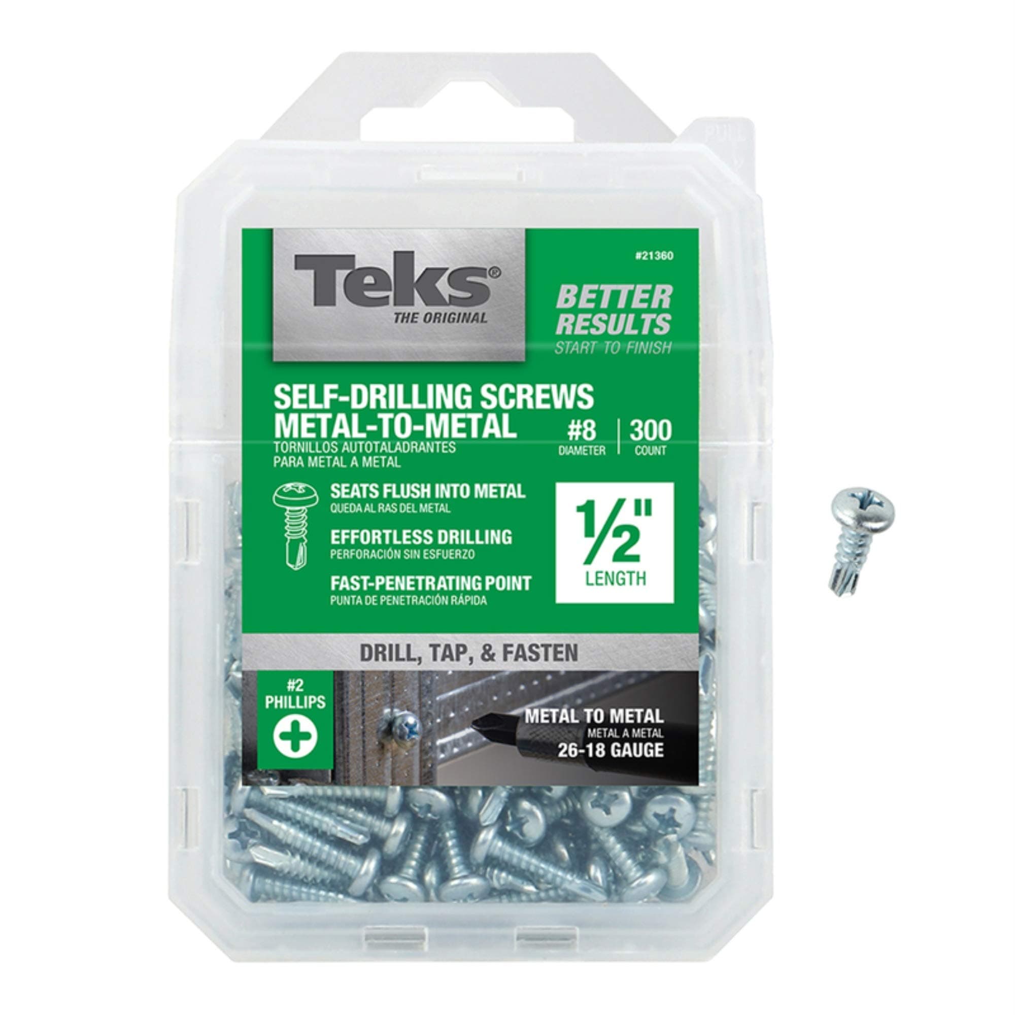 Teks No. 8 x 1/2 in. L Phillips Pan Head Zinc-Plated Steel Sheet Metal Screws 300 pk - Case Of: 1;