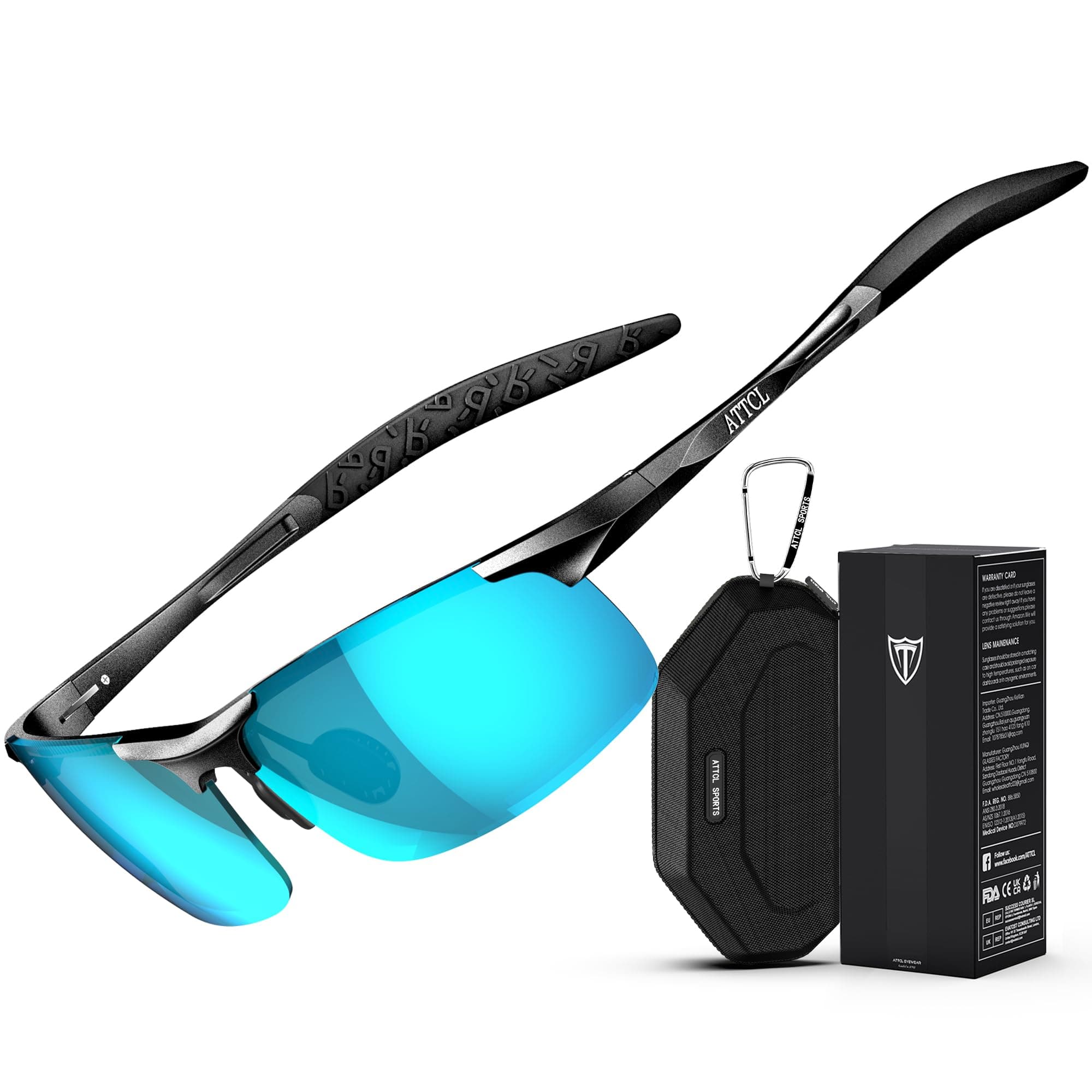 - Polarized Sunglasses Men Sports: UV Protection Anti Glare Wrap Around Lightweight Metal Driving Fishing Golf Running