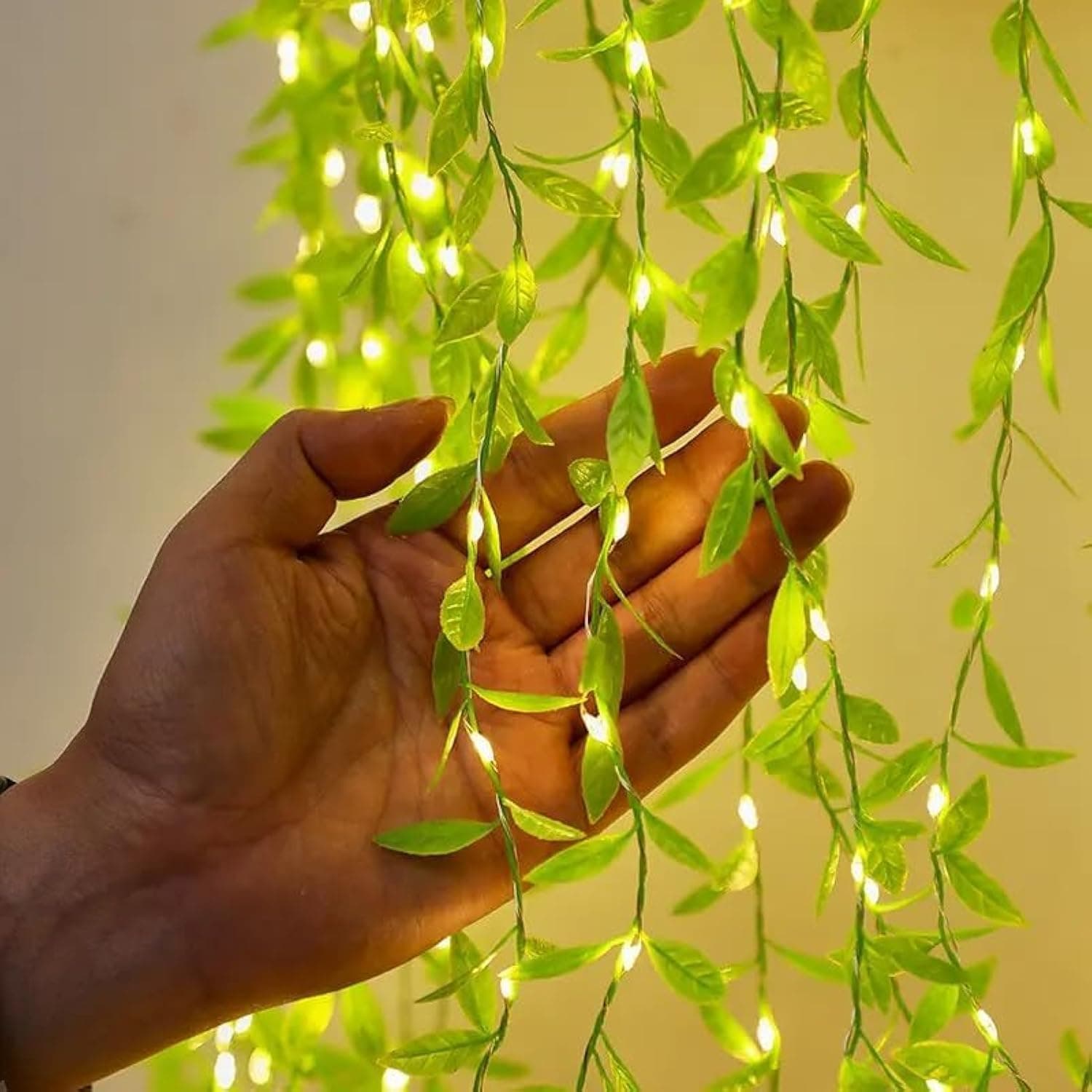 Artificial Leaf Curtain LED String Light, 200 LEDs, 8 Modes, Adjustable Brightness, Perfect for Bedroom, Garden, Birthday & Festive Decor (10x3Feet, Green Color) Corded Electric