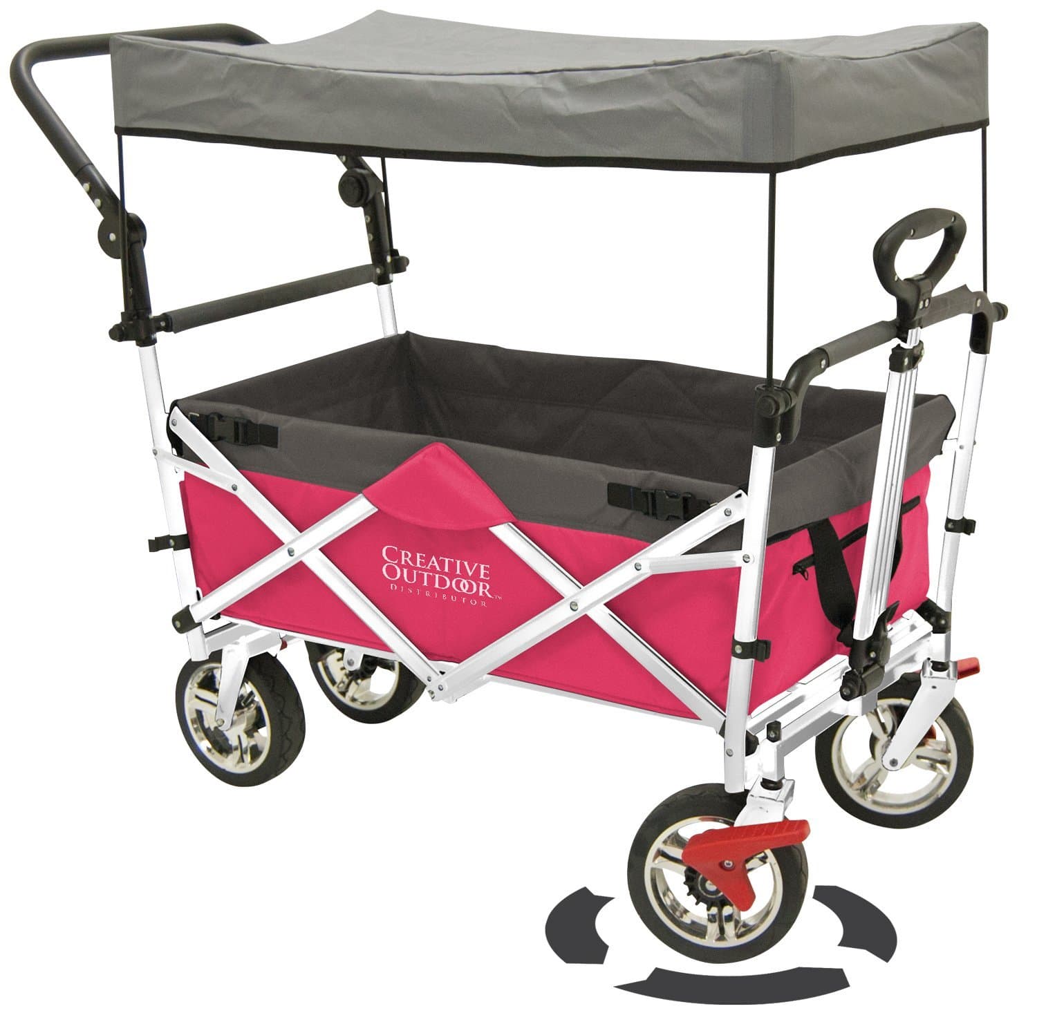 Folding Wagon for Kids, Beach, Foldable Canopy with Sun/Rain Shade (Hot Pink)
