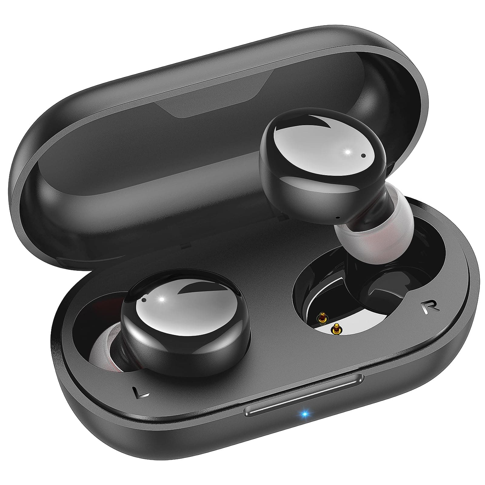 Wireless Earbuds Bluetooth 5.3 in Ear Buds Light Weight Headphones,Deep Bass Sound,Built in Mics Headset,Clear Calls Earphones for Sports Workout Glossy Black