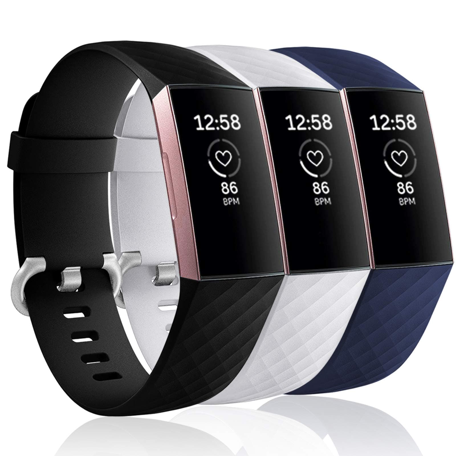 Bands Compatible with Fitbit Charge 4 / Fitbit Charge 3 / Charge 3 SE, Waterproof Replacement Sports Watch Strap Wristbands for Women Men, Small, Black/Navy Blue/White