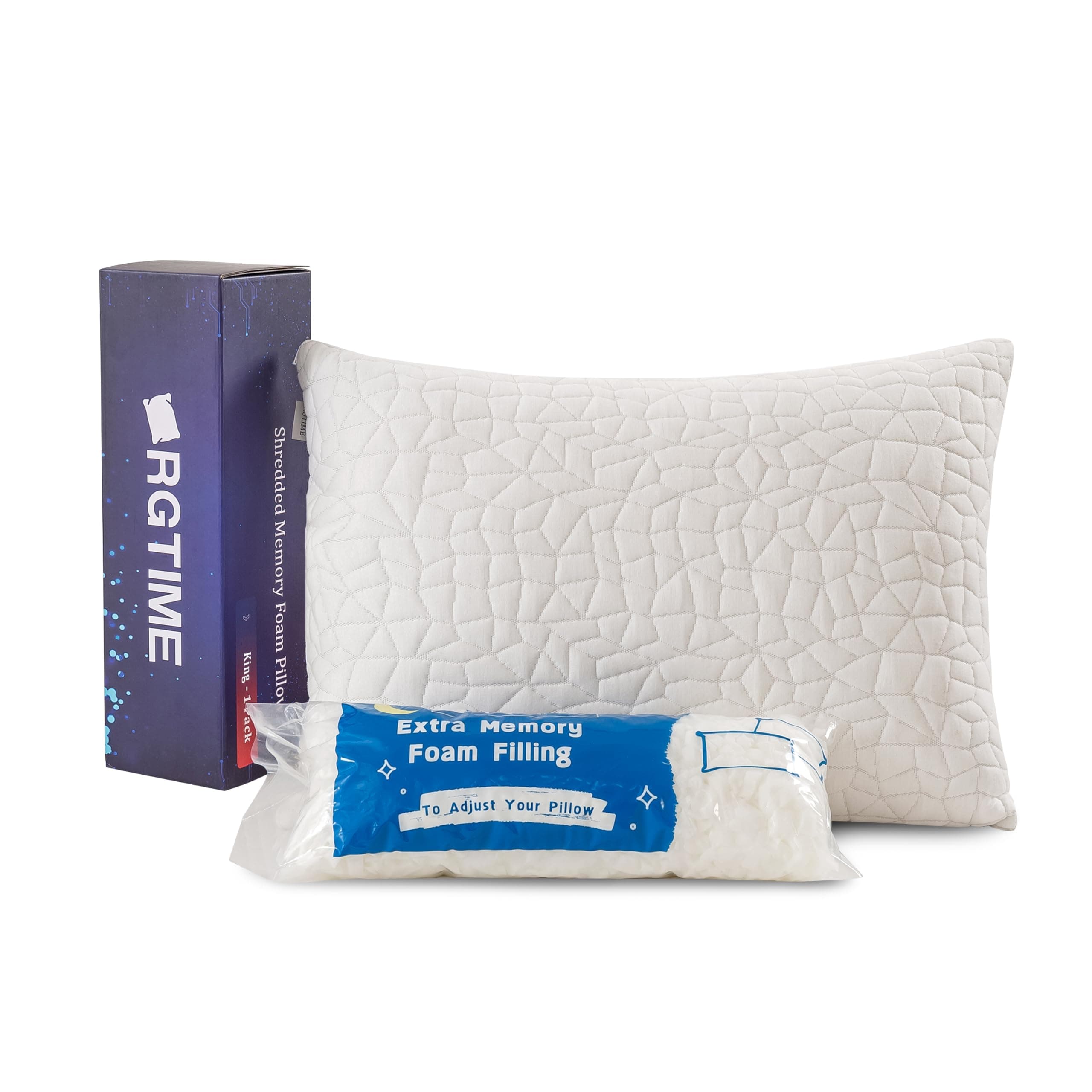 Shredded Memory Foam Pillow, King (1-Pack), Adjustable Bed Pillow for Side Back Stomach Sleepers,Comfy Cooling Pillow for Sleeping with Washable Cover…