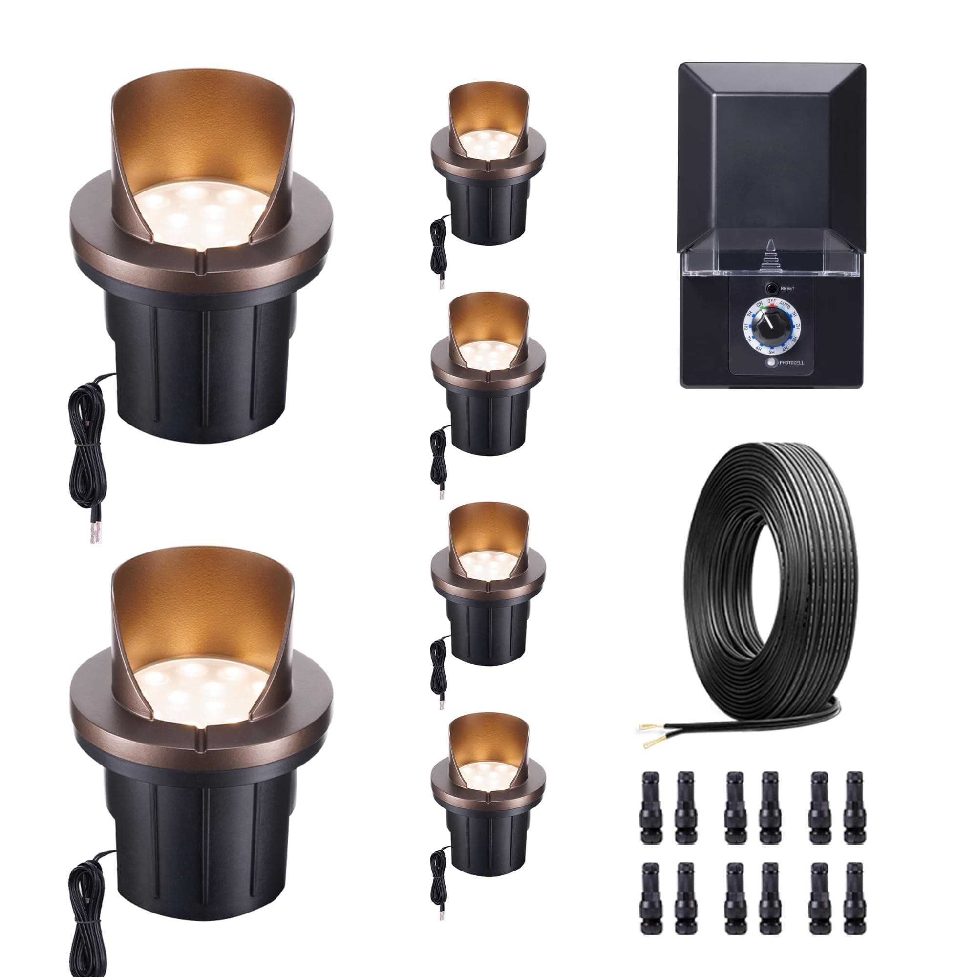 LED Well Light Kit, 6 Pack In Ground Landscape Lights and 100W Transformer and 100FT Cable and 30 Wire Connectors, 12V IP67 Waterproof, No Glare Wired Aluminum for Pathway Lawn 6W 420LM