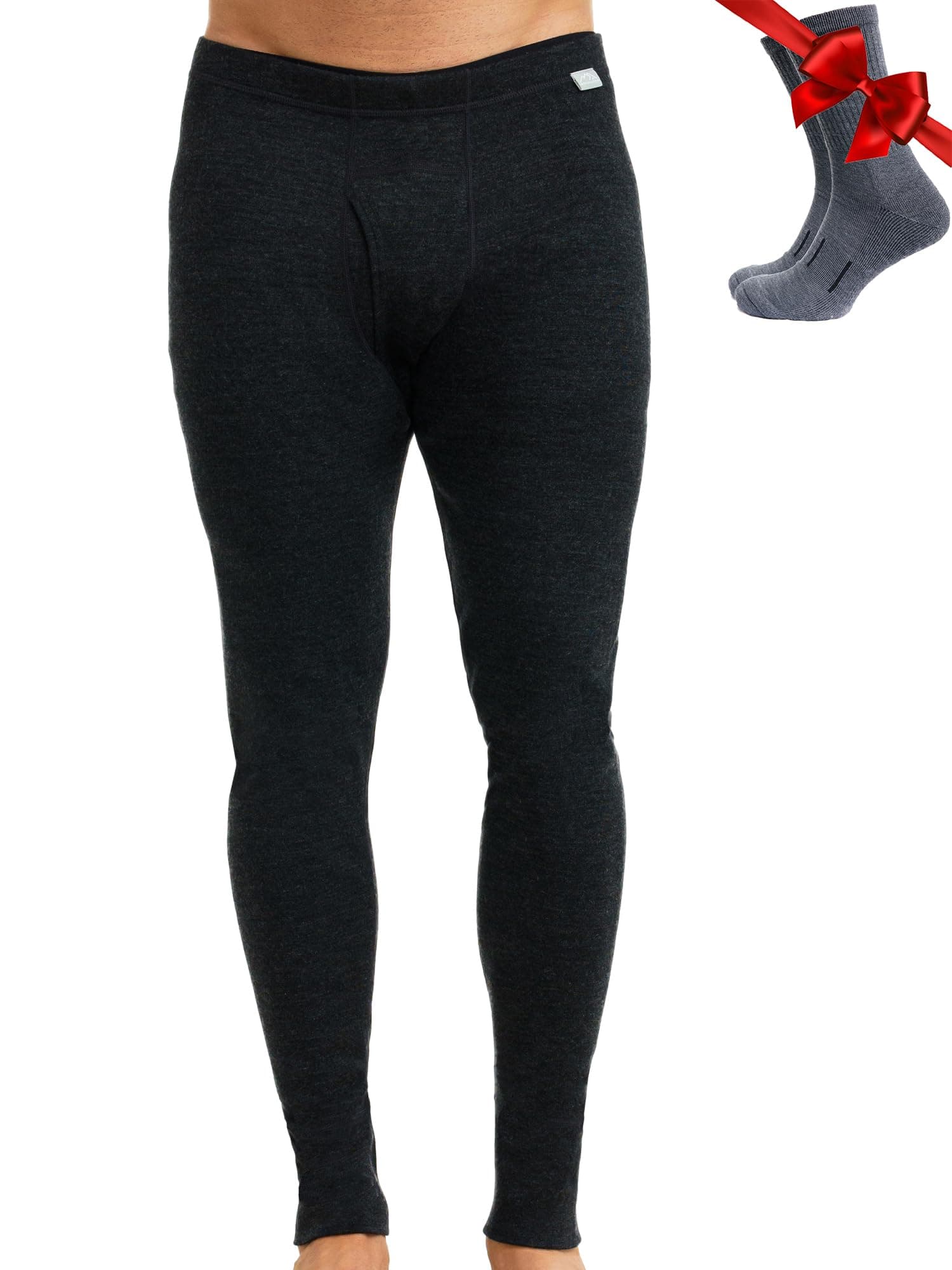Merino.tech Merino Wool Base Layer Mens Bottom Pants 100% Merino Wool Midweight Thermal Underwear Long Johns + Wool Socks