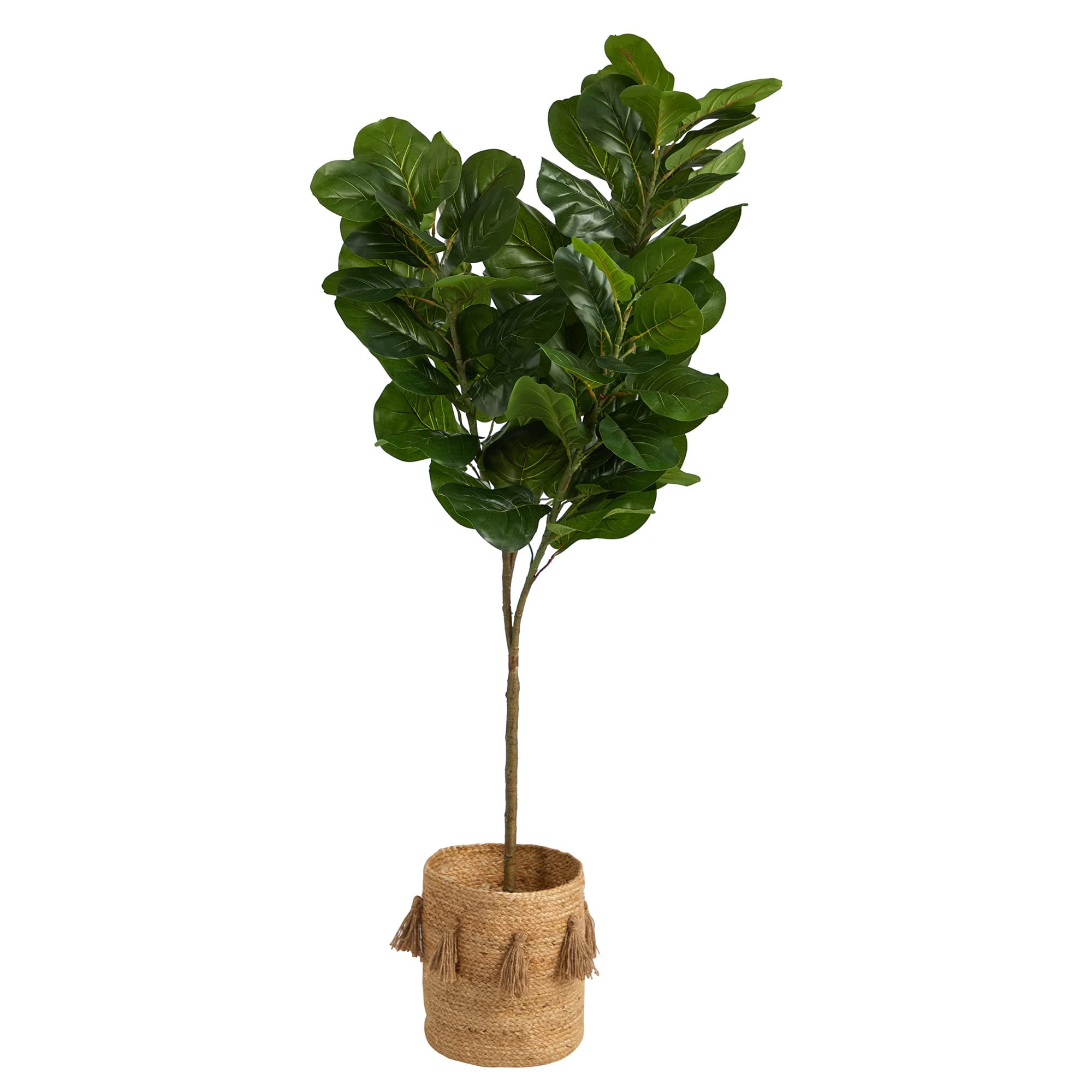 Nearly Natural 6ft. Fiddle Leaf Fig Artificial Tree in Handmade Natural Jute Planter with Tassels