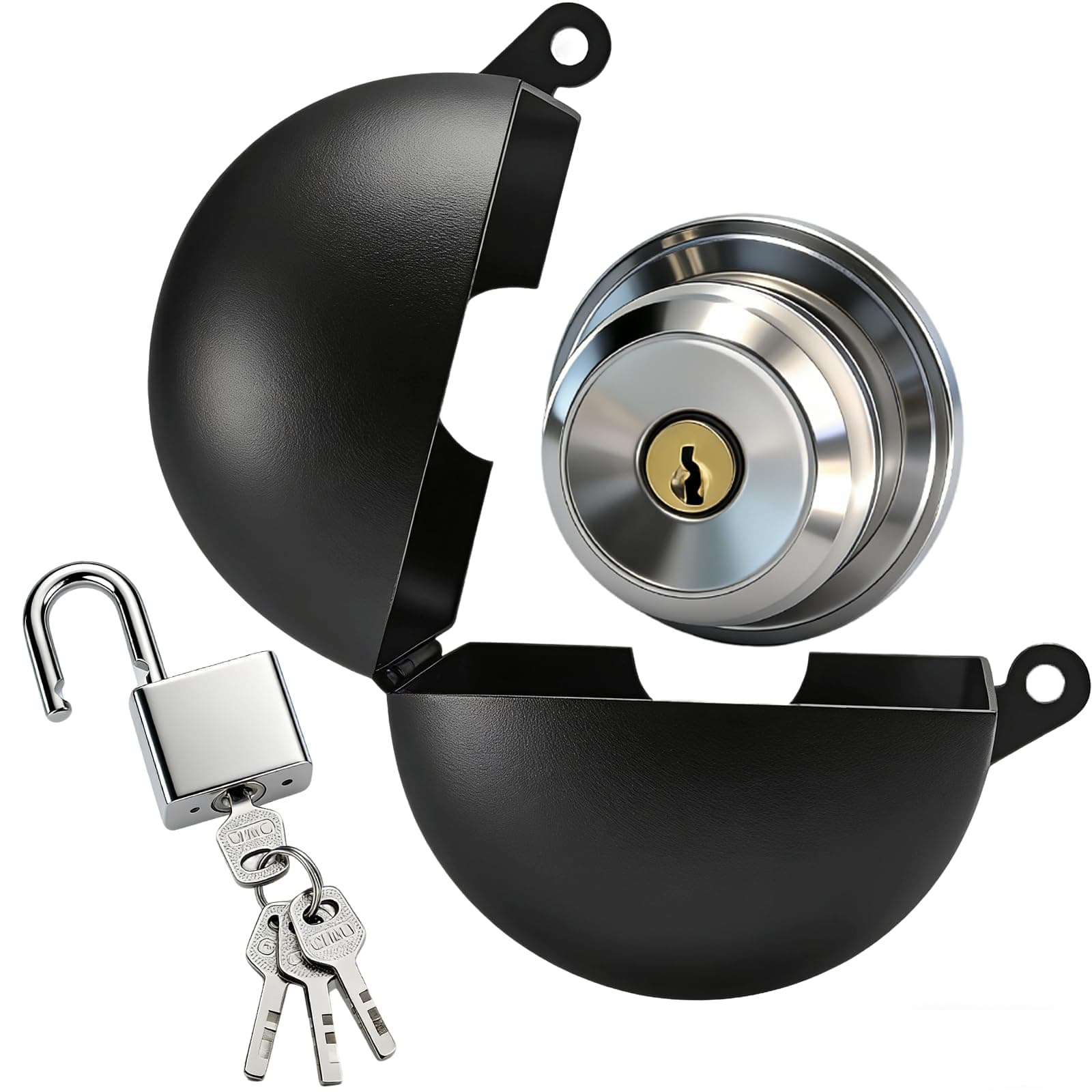 Door Knob Lock Out Device with Padlock, Door Handle Lock - Prevents Turning Door Handles and Entering Keyholes, for Covering Door Handles/Faucets/Valves, Stainless Steel (Black)