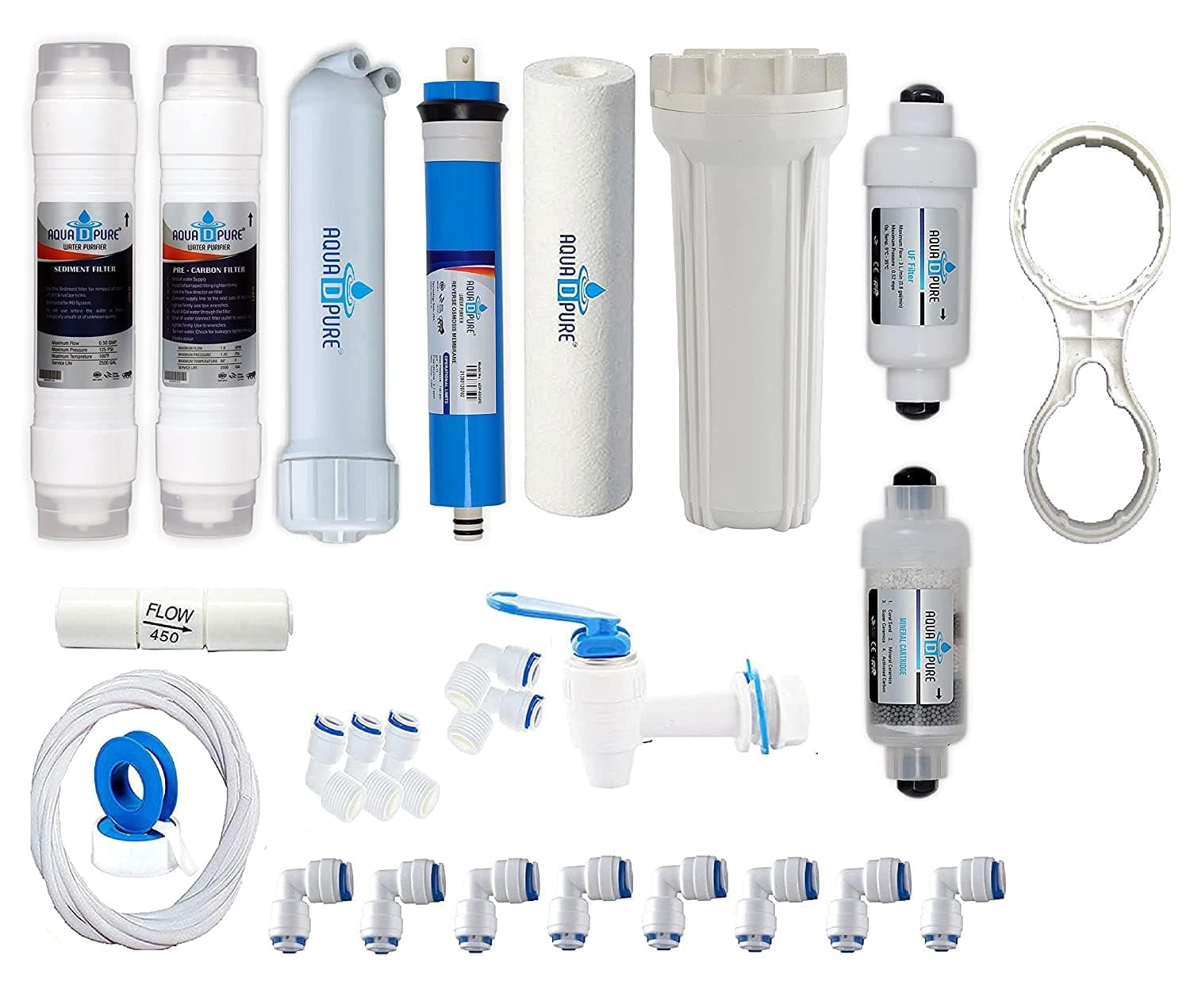 AQUA D PURE Complete RO Service Kit with 80 GPD Dry RO Membrane,Suitable for All Type of RO Water Purifier, Blue