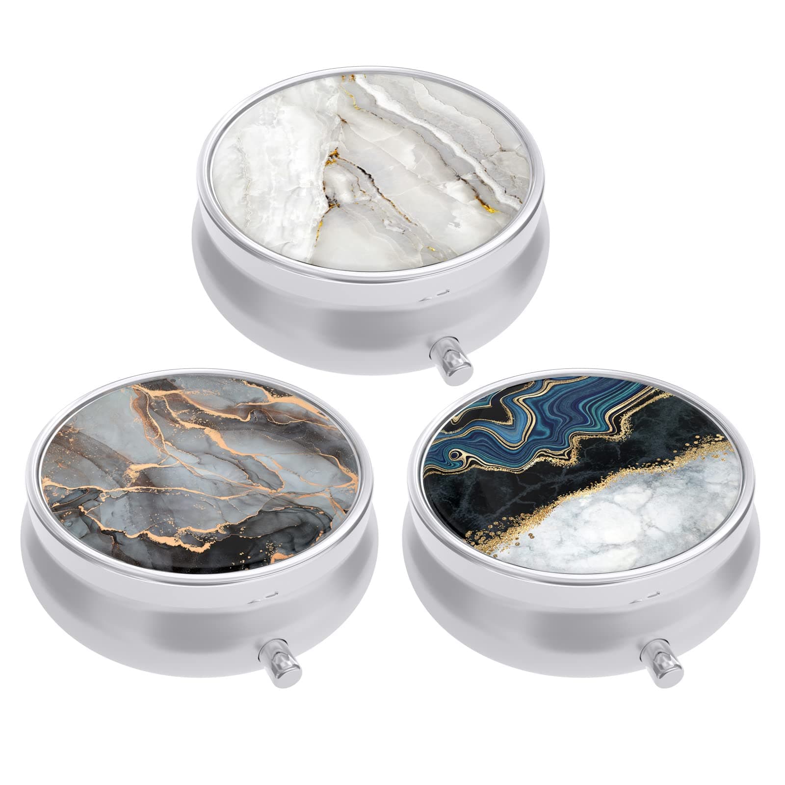 3 Pack Pill Box, Small Pill Case for Purse & Pocket, Cute Travel Medicine Organizer, Portable Medicine Container Holder to Hold Vitamins, Medication, Fish Oil & Supplement, Abstract Art Marble