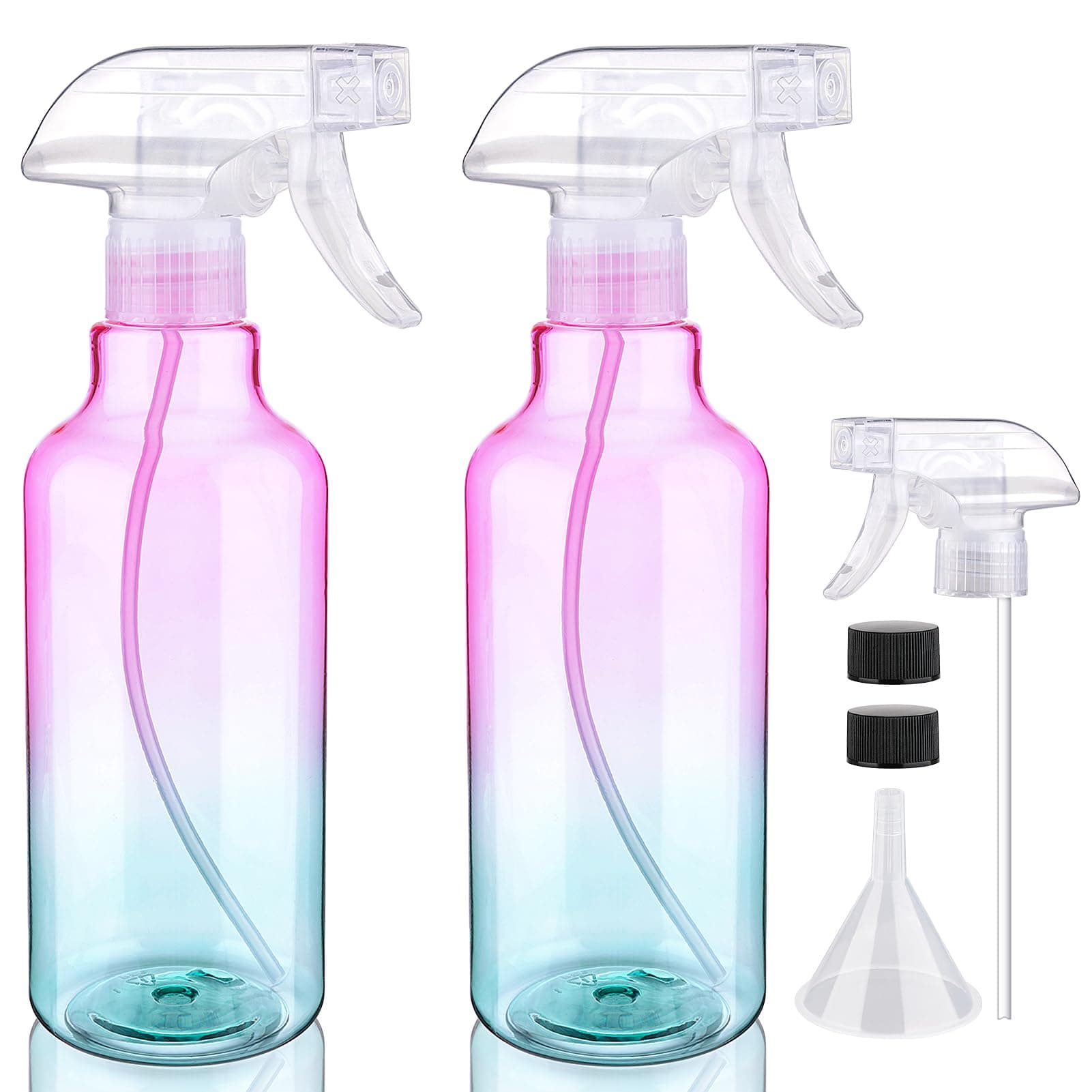Plastic Spray Bottle 16.9oz Empty Spray Bottles Refillable Container Trigger Sprayer for Cleaning Solutions, Water, Plants, Pet, Essential Oils, Hair, 2 Pack (gradient)