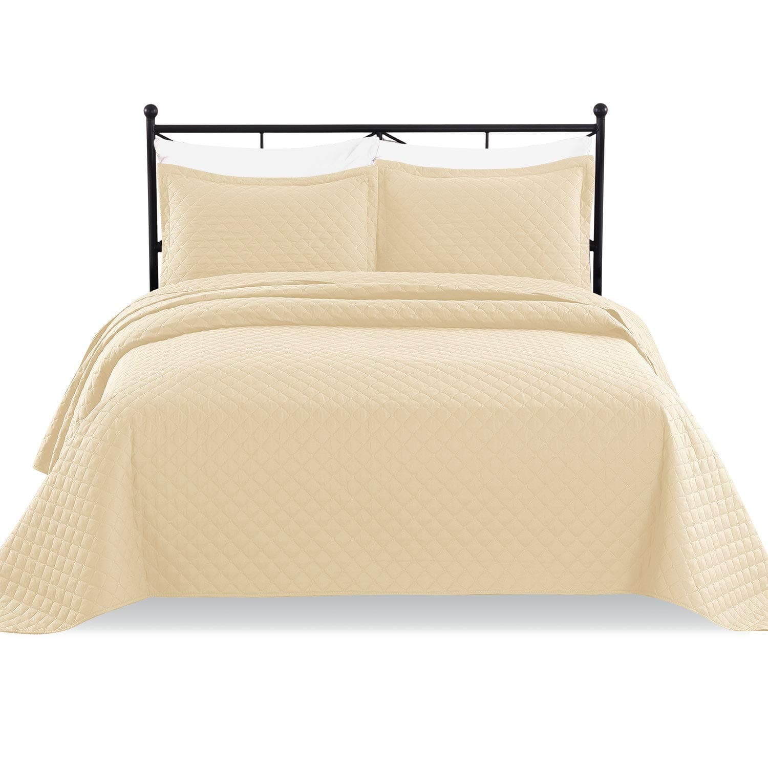 Luxe Bedding 3-Piece Oversized Quilted Bedspread Coverlet Set (Full/Queen, Rhombus / Beige)