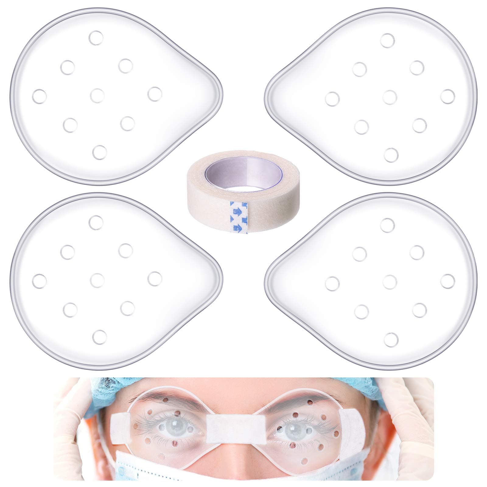 5 Pcs Eye Shield After Surgery Ventilated Plastic Clear Eye Patch with Gentle Paper Tape for Adults Post Cataract Surgery Covering Protection Supplies